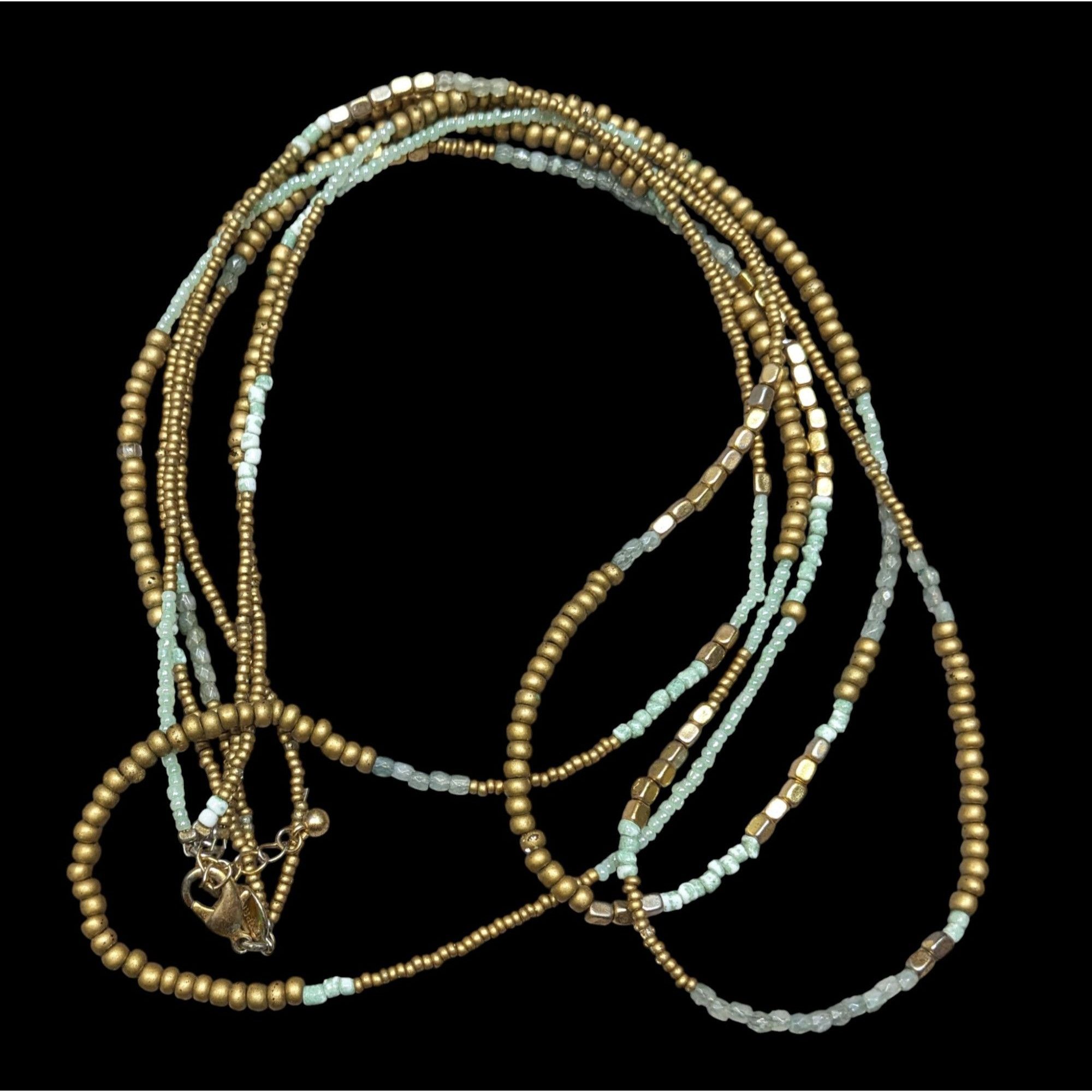 Express Express Blue And Gold Tone Beaded Glass Necklace Size ONE SIZE - 1 Thumbnail