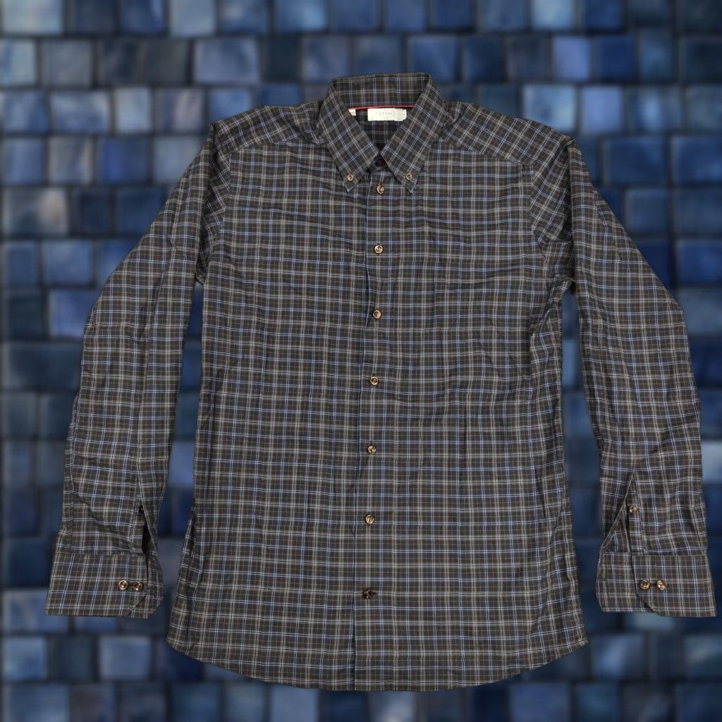 Eton VINTAGE Eton Dress Shirt Mens 16 34/35 Brown Plaid Slim Fit Button-Down Cotton York Size 40R - 1 Thumbnail