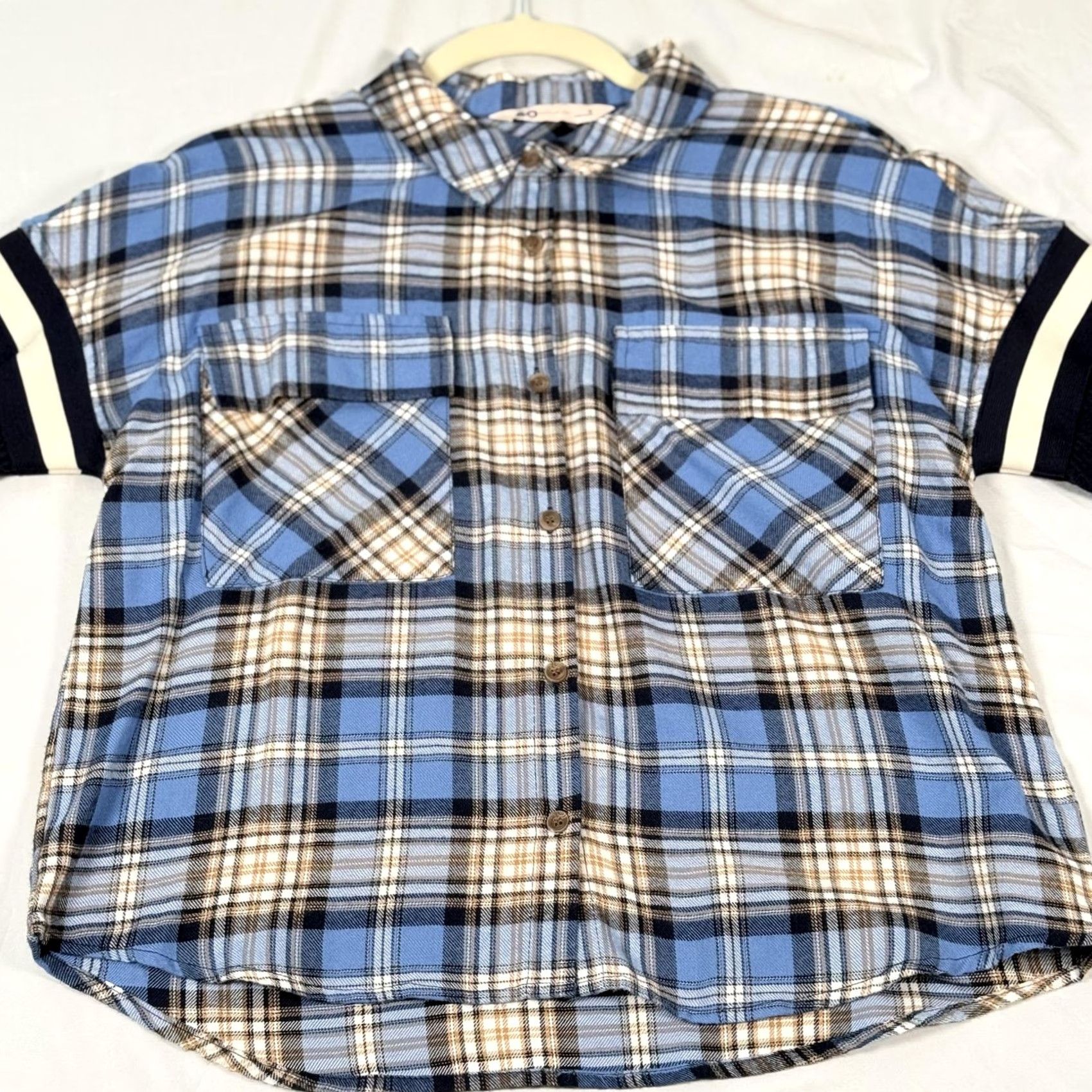 Vintage SO Plaid Flannel Rugby Shirt LS Button Front Waffle Knit Oversized Slim Juniors S Blue Womens Size S / US 4 / IT 40 - 3 Thumbnail