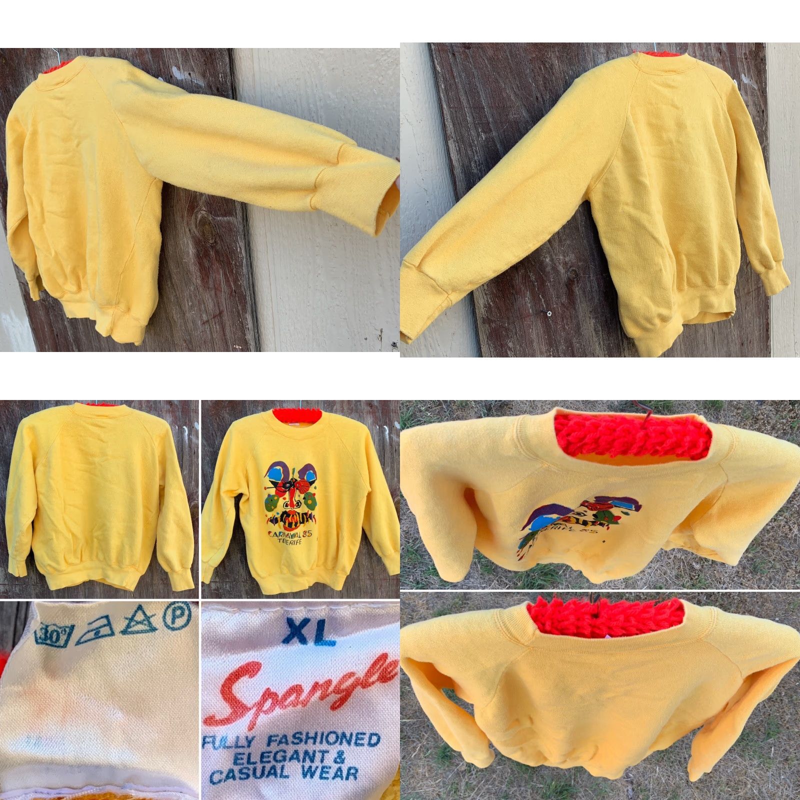 Vintage VINTAGE Carnaval 85 Tenerife Cesar Manrique Art Sweatshirt Raglan 1980s XL Yellow Unisex Adults Pullover Graphic Print 80s Men Women Size US XL / EU 56 / 4 - 8 Thumbnail