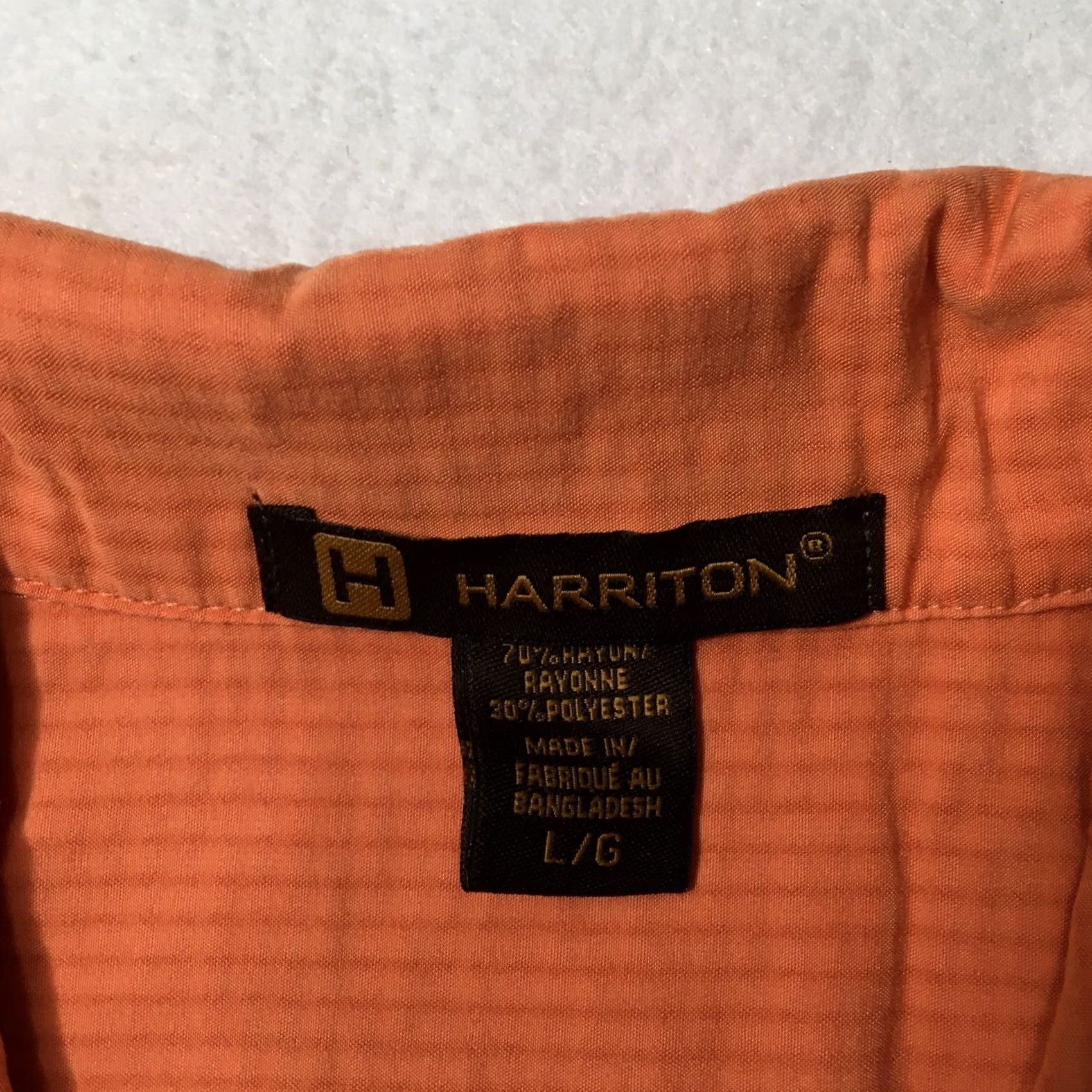 Vintage Harriton Mens Button-Up Shirt Orange Short Sleeve Embroidered Chest Pocket 70% rayon 30% polyester M560 Athletic Regular Size L Size US L / EU 52-54 / 3 - 3 Thumbnail