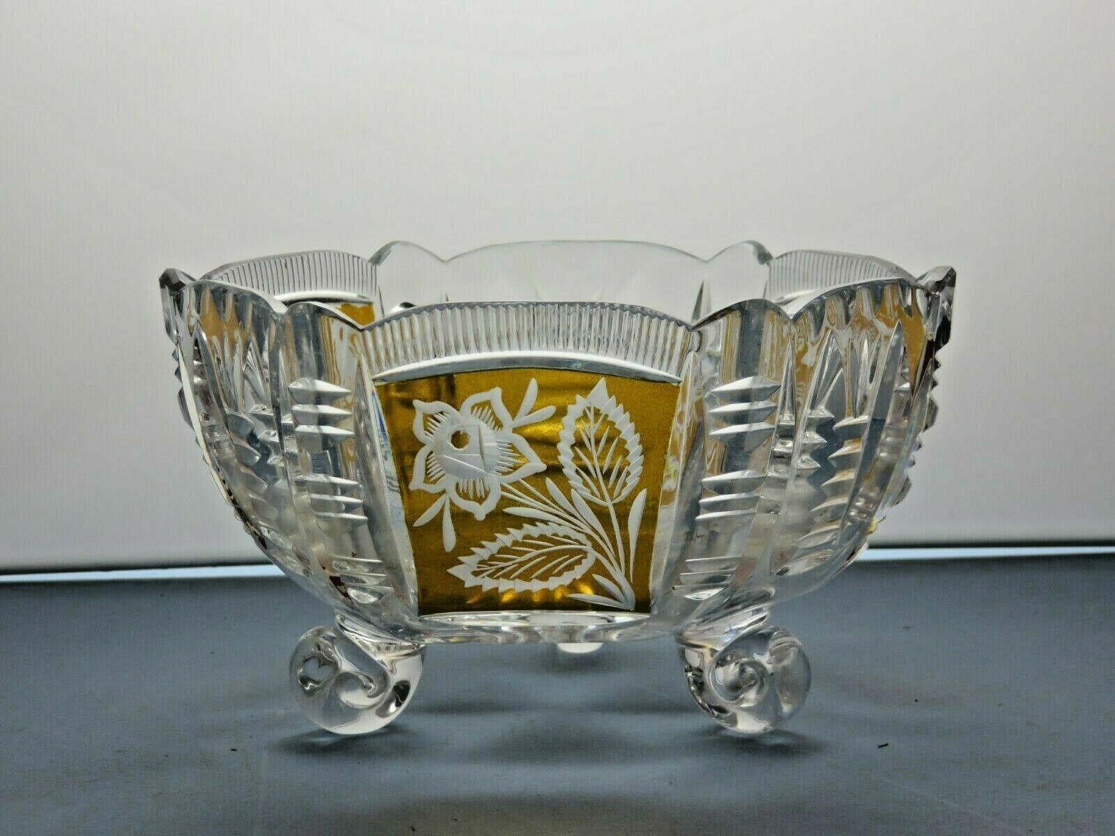 The Unbranded Brand Beautiful Design Cut Glass Amber And Clear Serving Bowl Size ONE SIZE - 2 Thumbnail