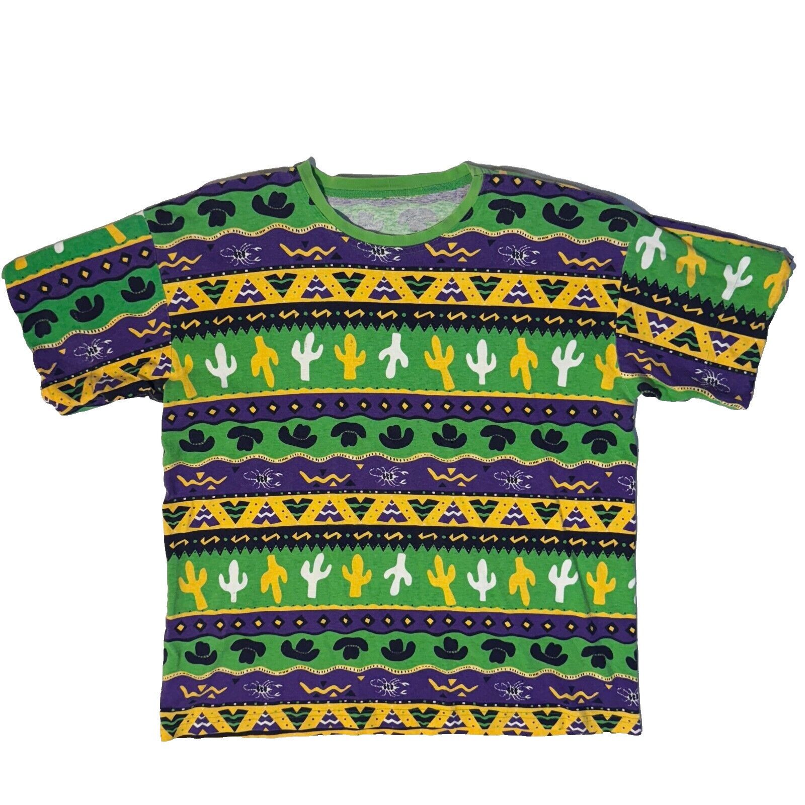 Vintage Vintage 80s Texas Southwestern Border Green/Purple AOP Retro Size US XL / EU 56 / 4 - 1 Thumbnail