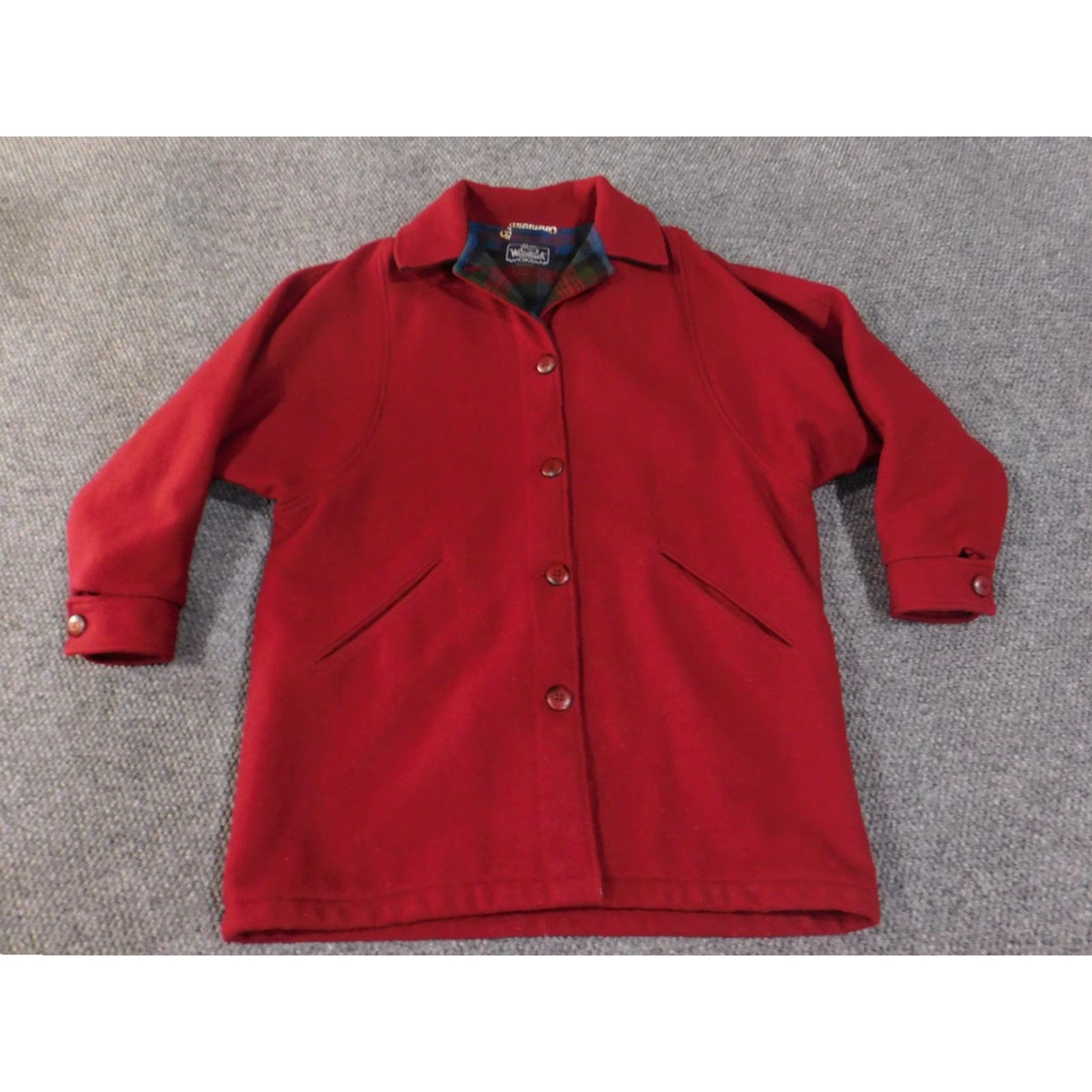 Vintage VINTAGE Woolrich Coat Jacket Womens Large Red Plaid Lined Button Front Raglan Collar Size L / US 10 / IT 46 - 2 Thumbnail