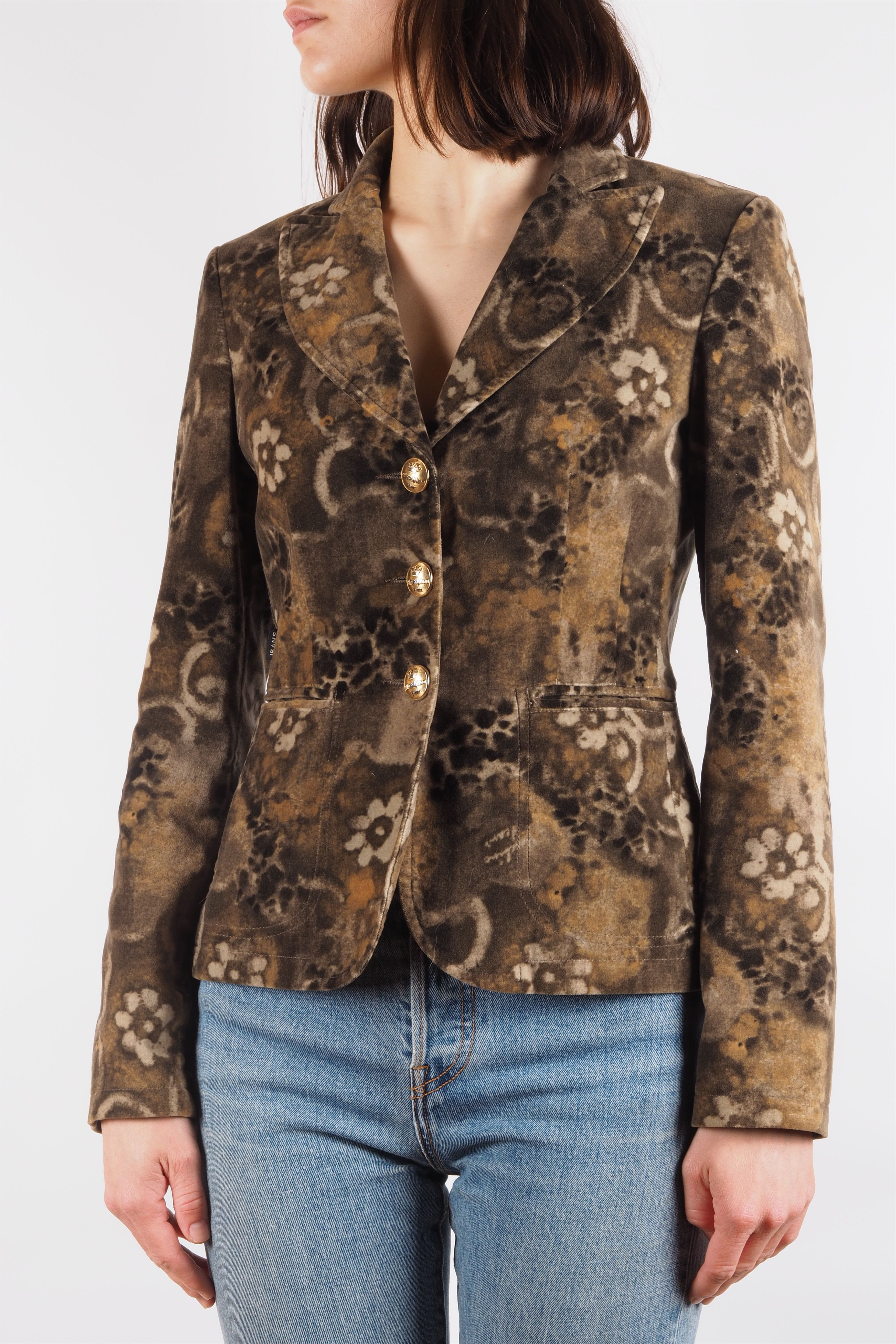 Moschino × Vintage Moschino Jeans Vintage Brown Floral Velour Blazer Jacket Size S / US 4 / IT 40 - 2 Thumbnail