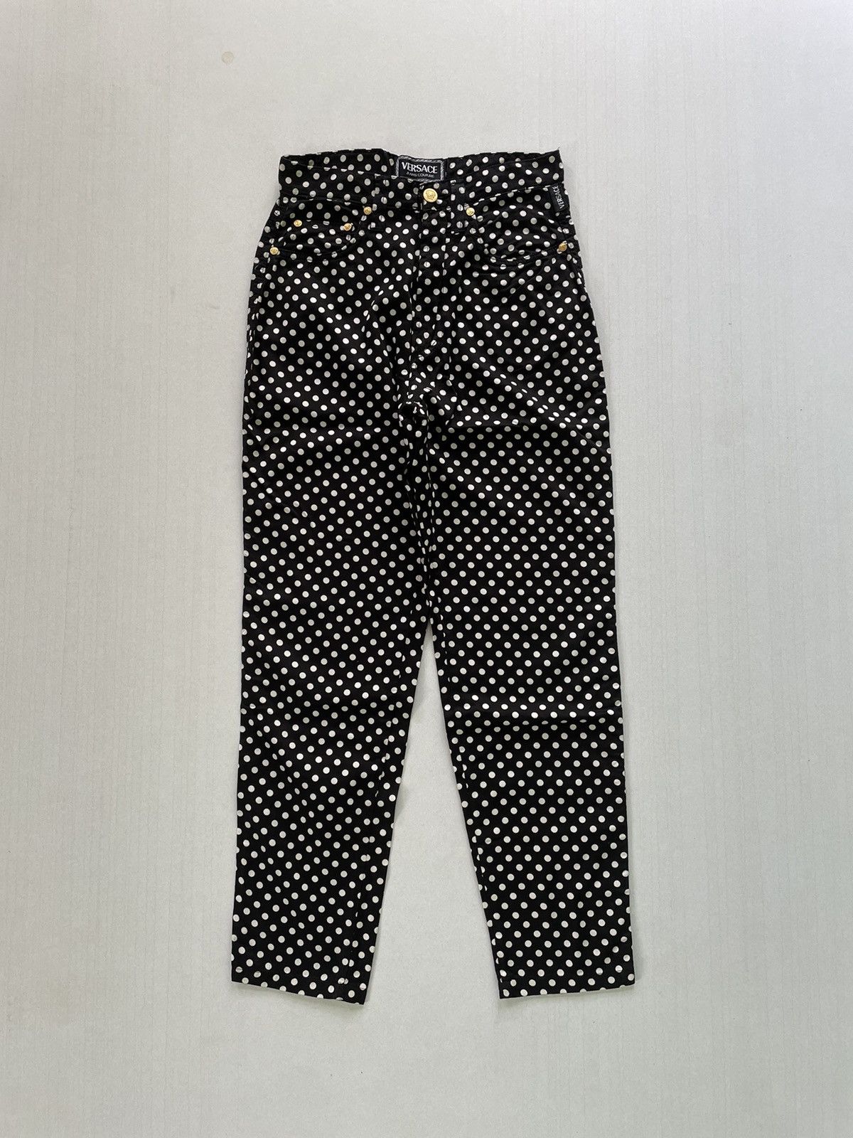 image of Gianni Versace x If Six Was Nine Versace Jeans Couture Black Polka Dot Trousers, Men's (Size 28)