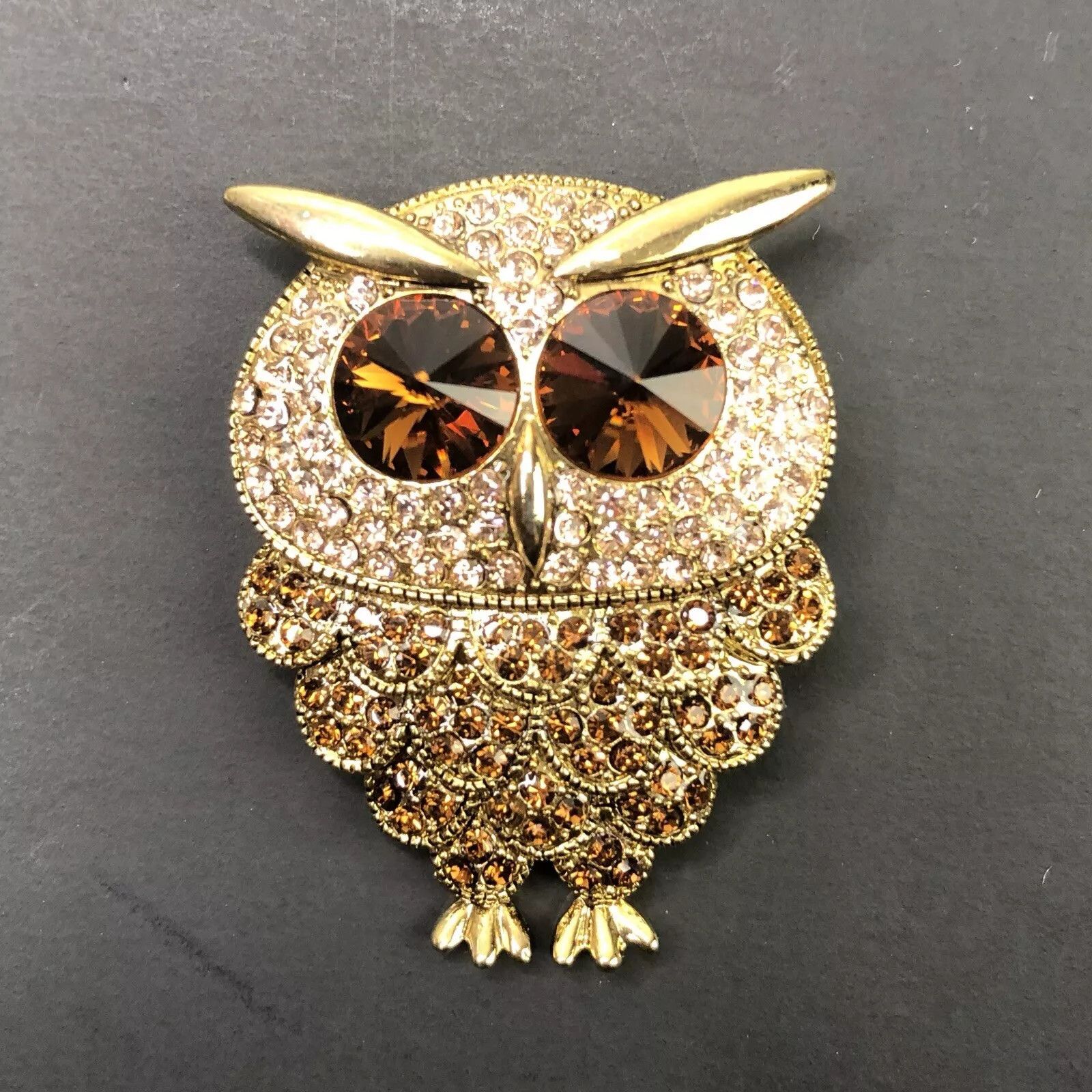 Other Inlayed Amber Crystal Rhinestones Owl Brooch Pin Pendant Size ONE SIZE - 1 Thumbnail