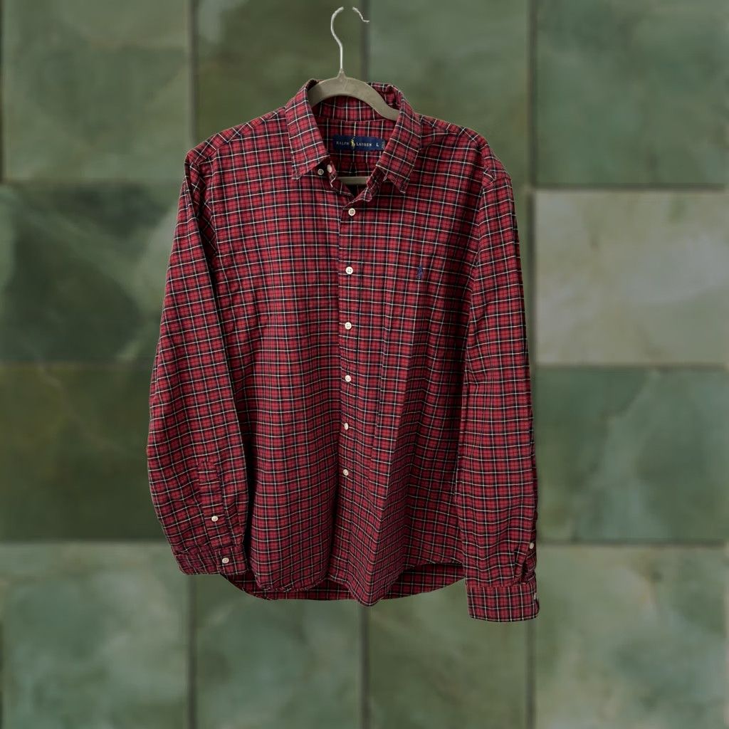 Ralph Lauren Ralph Lauren Shirt Mens L Red Plaid Button-Down Long Sleeve Oxford Navy Pony Embroidered Classic Preppy Casual Business Travel Size US L / EU 52-54 / 3 - 1 Thumbnail