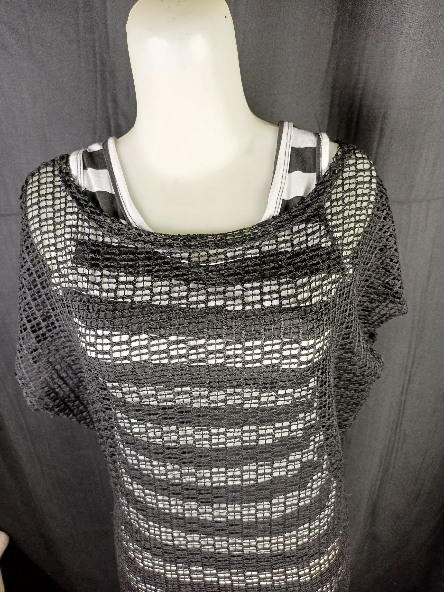 Japanese Brand Women's Black Mesh Black & White Stripped Sleeveless Dress Size M / US 6-8 / IT 42-44 - 11 Thumbnail