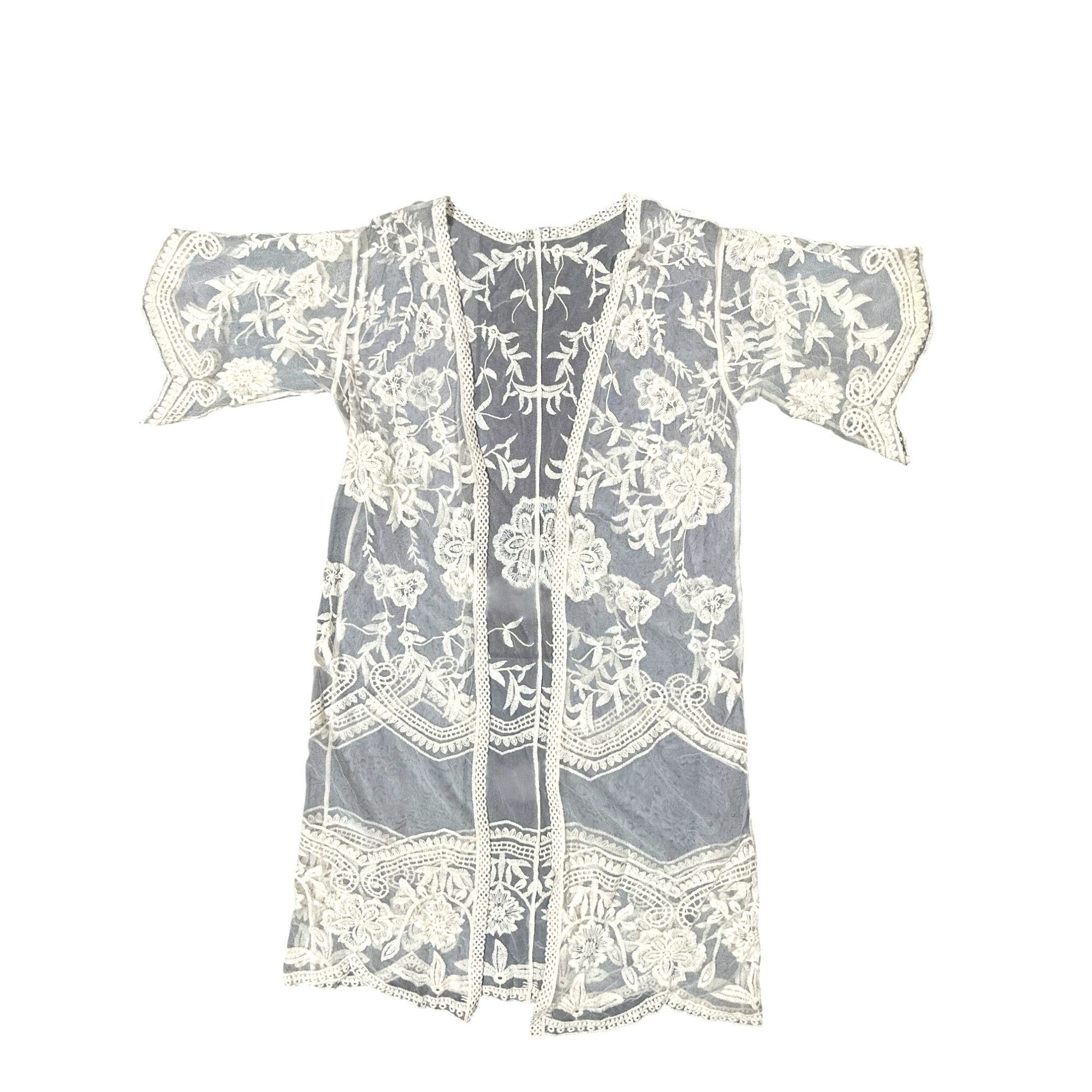 Other CCC Sheer Ivory Floral Embroidered Long Kimono Cardigan Cove Size ONE SIZE - 5 Thumbnail