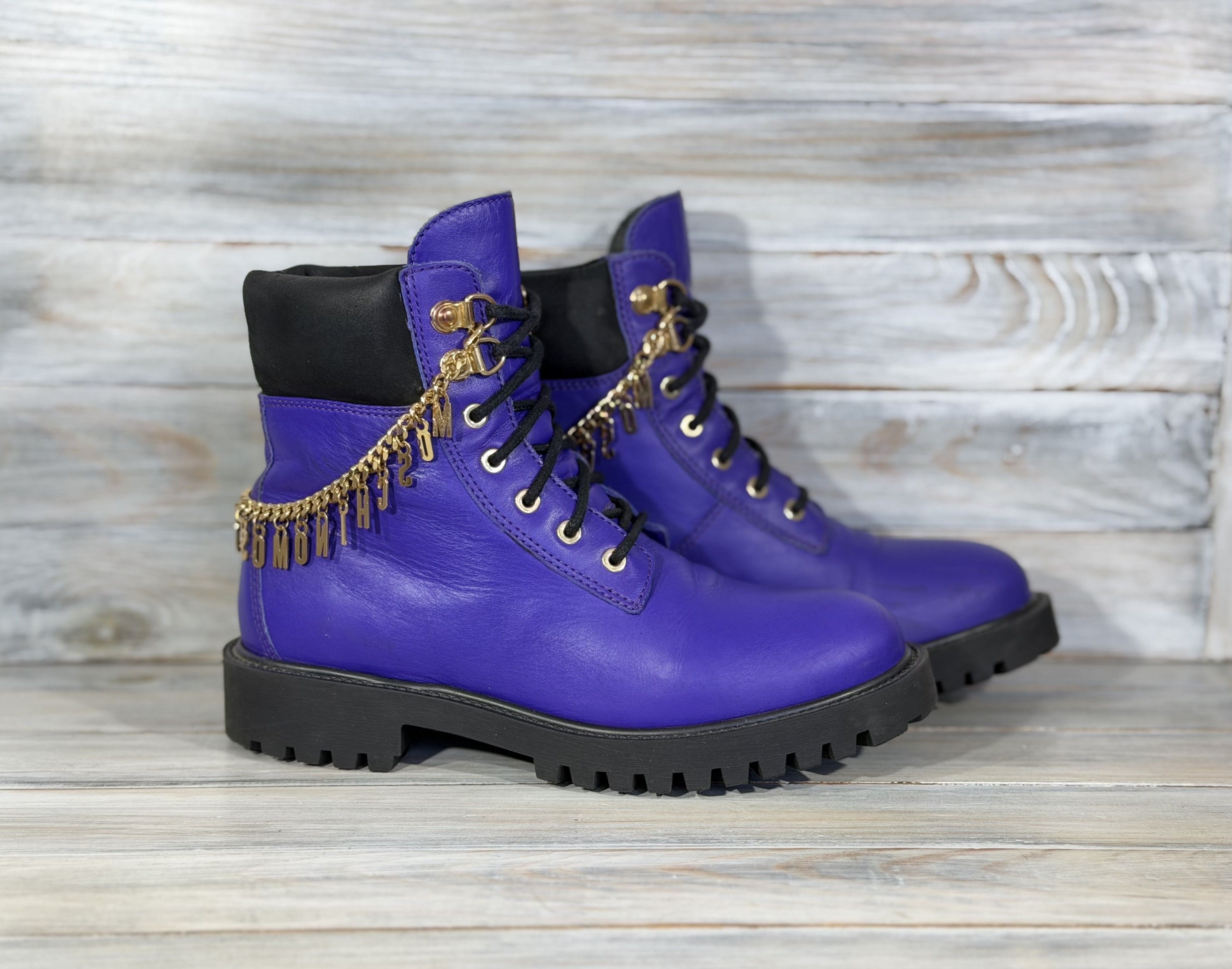 H&M × Moschino H&M x MOSCHINO Leather Boots Ankle Gold Chain LimitedEdition Size US 8 / IT 38 - 1 Thumbnail