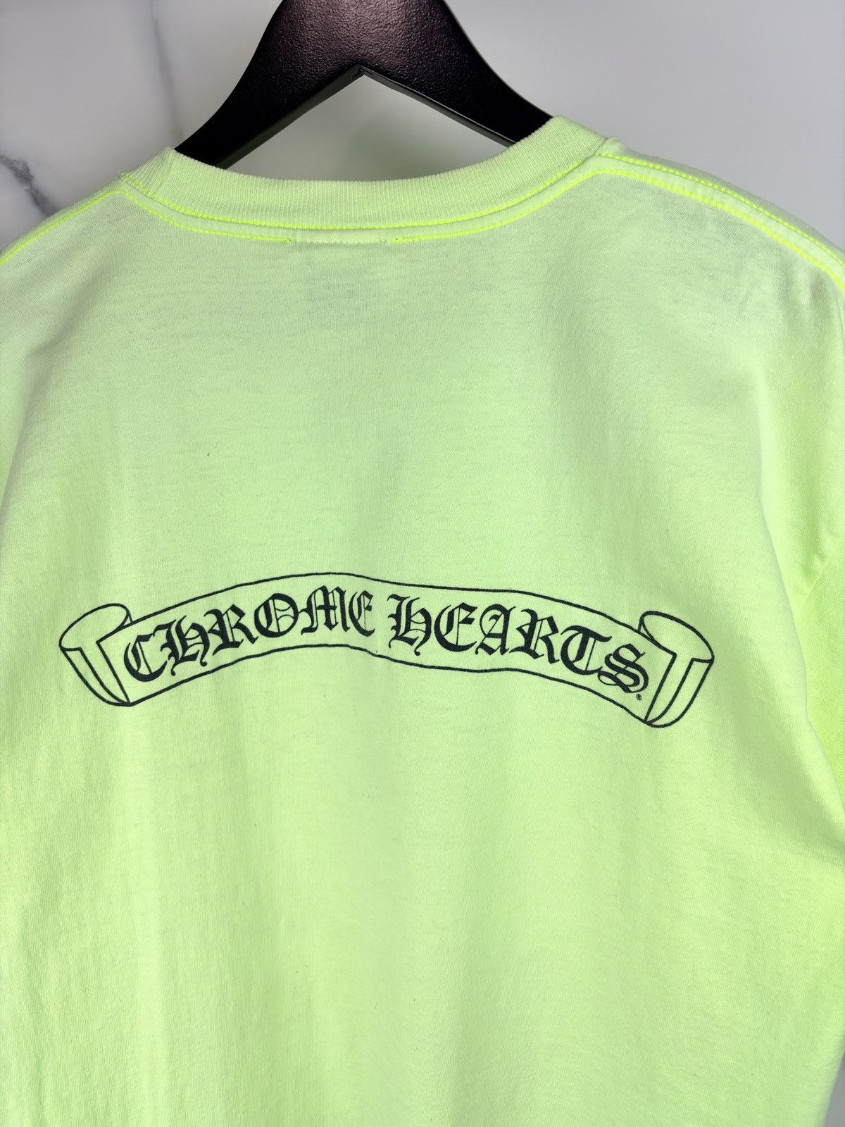 Chrome Hearts Chrome Hearts Vintage Neon Green Scroll Logo Pocket Tshirt Size US L / EU 52-54 / 3 - 6 Thumbnail