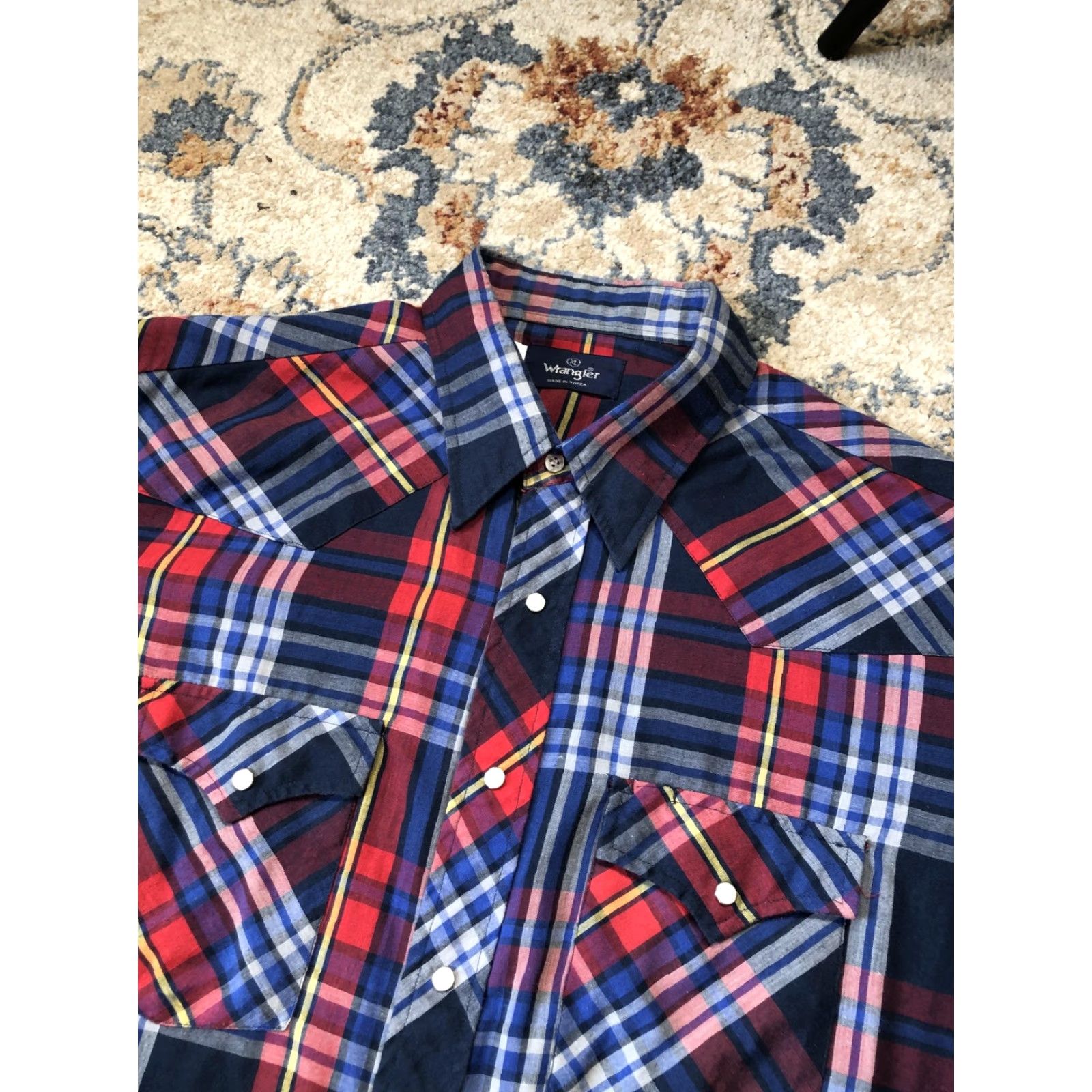 Wrangler VINTAGE Wrangler Shirt Mens XL Red Blue Plaid Western Pearl Snap Long Sleeve Size US XL / EU 56 / 4 - 7 Thumbnail