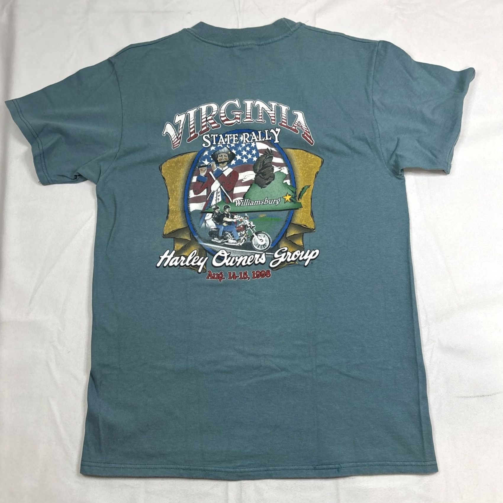 Harley Davidson VINTAGE Harley-Davidson T Shirt M 1998 Virginia Harley Owners HOG Rally Williamsburg Mens Green Size M Size US M / EU 48-50 / 2 - 6 Thumbnail