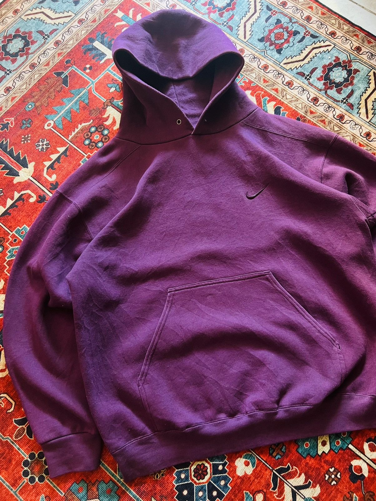 Nike Vintage 90s Nike Deep Purple Embroidered Pullover Hoodie Size US M / EU 48-50 / 2 - 5 Thumbnail