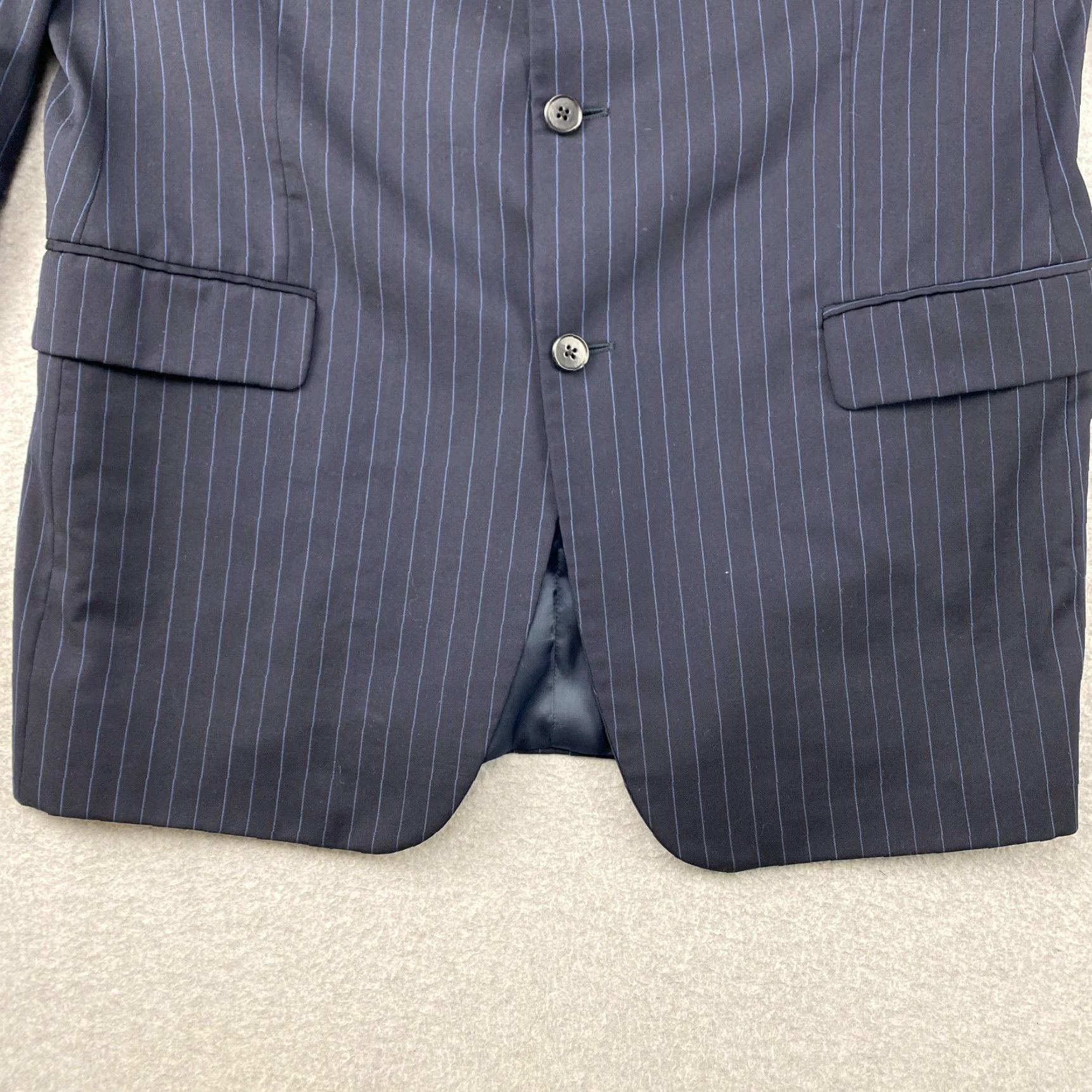 Joseph Abboud Joseph Abboud Loro Piana Suit Mens 43L/W37 Blue Pinstripe Super 120's Wool USA Size 46R - 3 Thumbnail