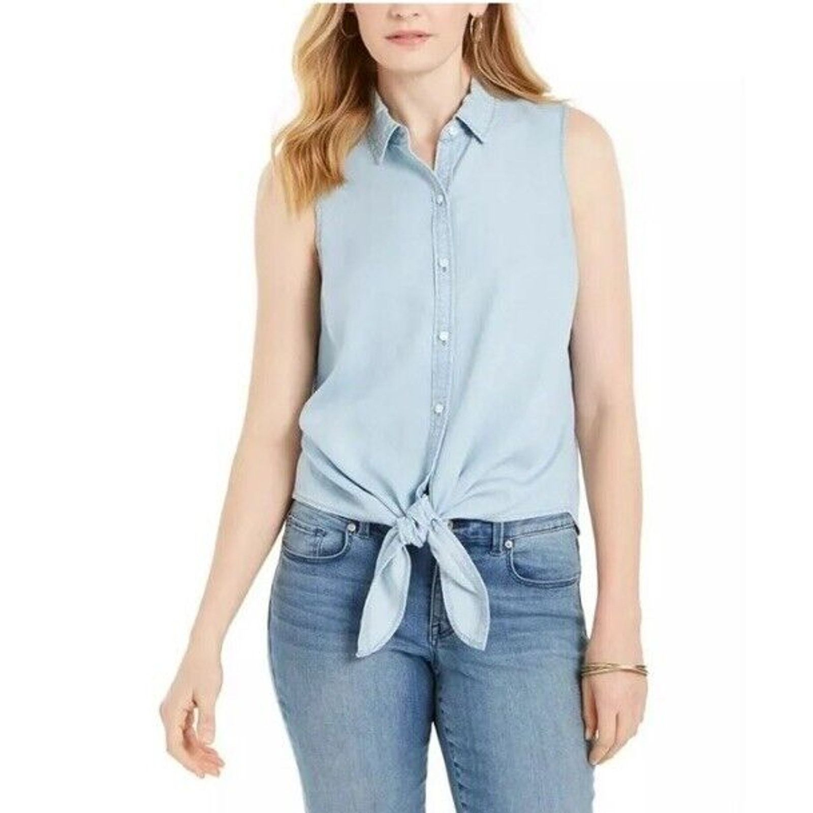 Other Charter Club Cotton Chambray Denim Tie Front Size 12 Size XL / US 12-14 / IT 48-50 - 1 Thumbnail