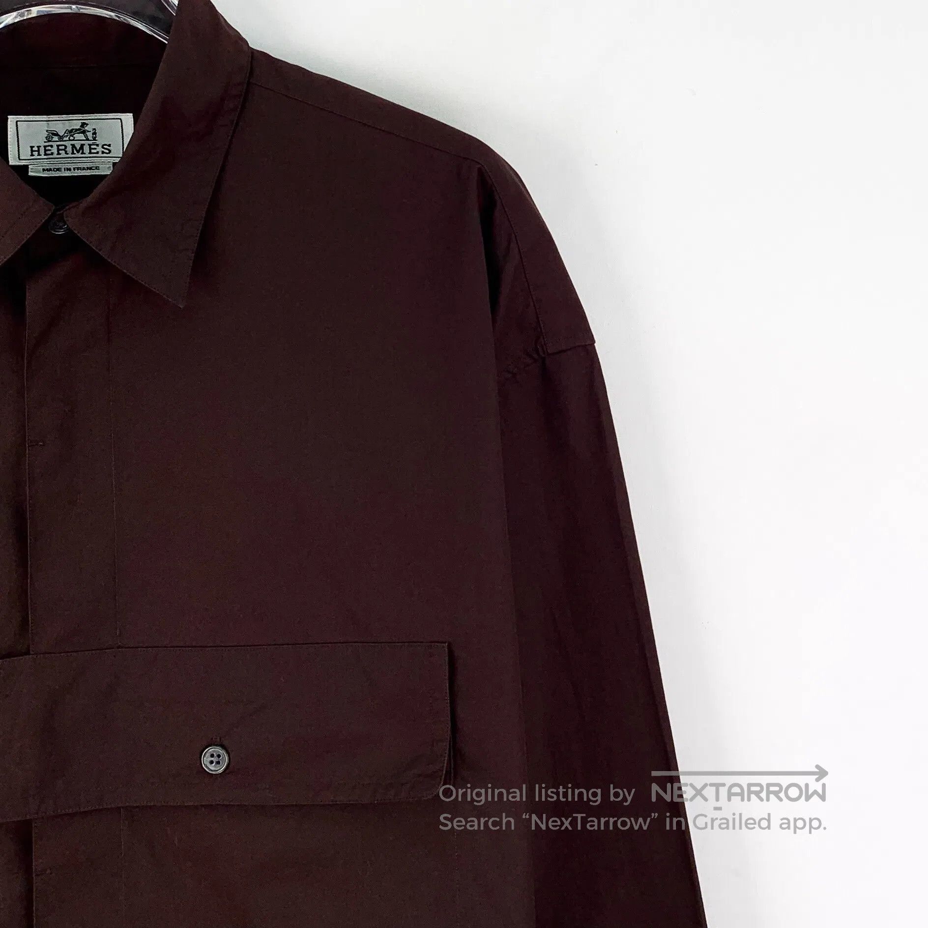 Hermes Hermes Burgundy asymmetric pocket cotton collar long-sleev Size XS / US 0-2 / IT 36-38 - 3 Thumbnail