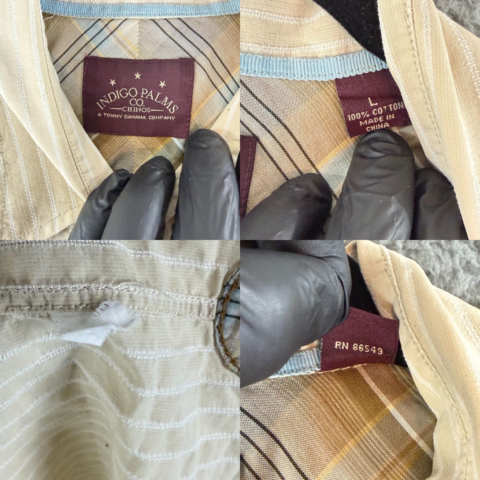 Tommy Bahama Tommy Bahama Indigo Palms Button-Up Shirt Mens Large Beige Stripe Long Sleeve Size US L / EU 52-54 / 3 - 8 Thumbnail