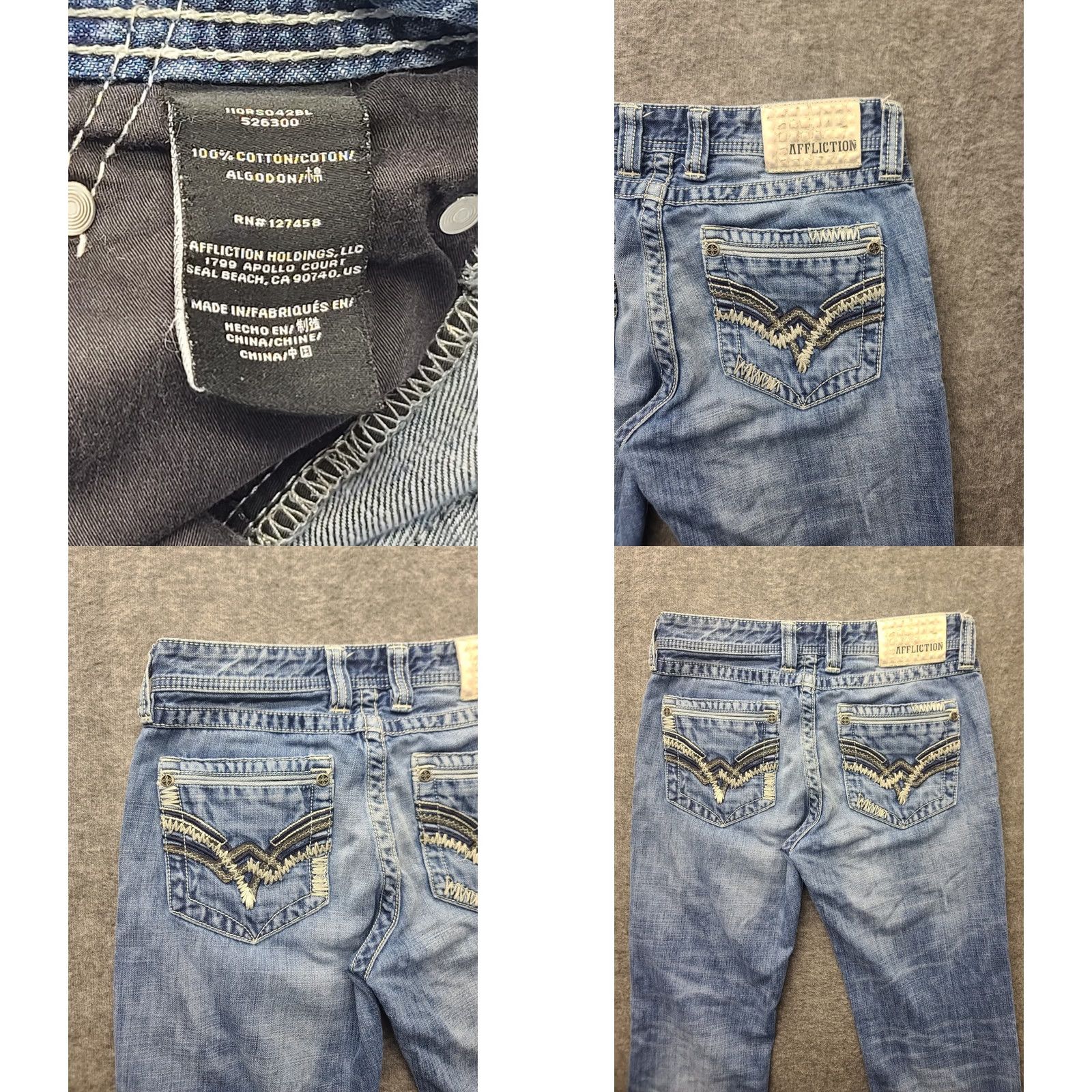Affliction Affliction Jeans Mens 30x34 Blake Slim Straight Leg Distressed Rock Denim Blue Cotton Stretch Pockets Jeans Boys? Size US 30 / EU 46 - 9 Thumbnail