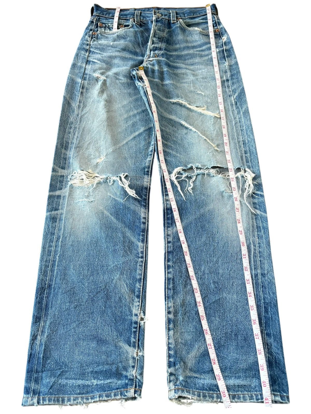 Levi's Vintage 90s Levis 501 Big E Selvedge Distress Baggy Jeans Size US 29 - 10 Thumbnail