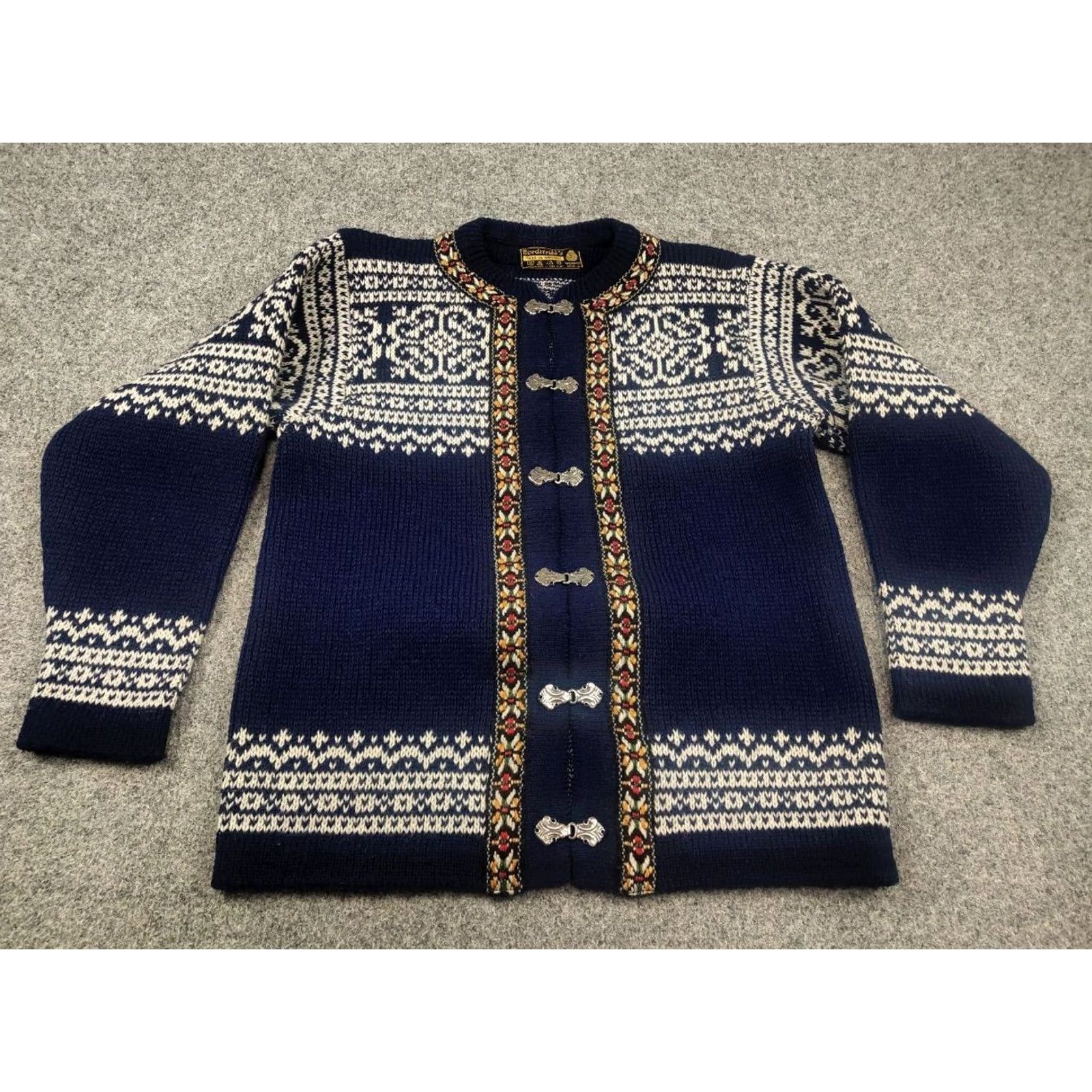 Vintage VINTAGE Nordstrikk Norwegian Wool Pattern Knit Cardigan sweater Men XS? No size? 90s Fair Isle Blue Wool Cardigan Size US M / EU 48-50 / 2 - 3 Thumbnail