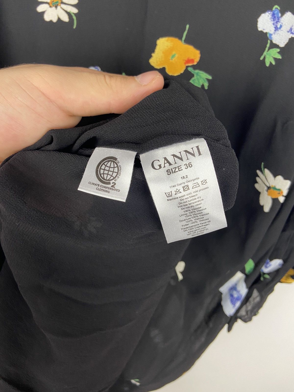 Designer × Ganni Ganni Dainty Georgette Floral Black Mini Dress Sz 36 Size XS / US 0-2 / IT 36-38 - 9 Thumbnail