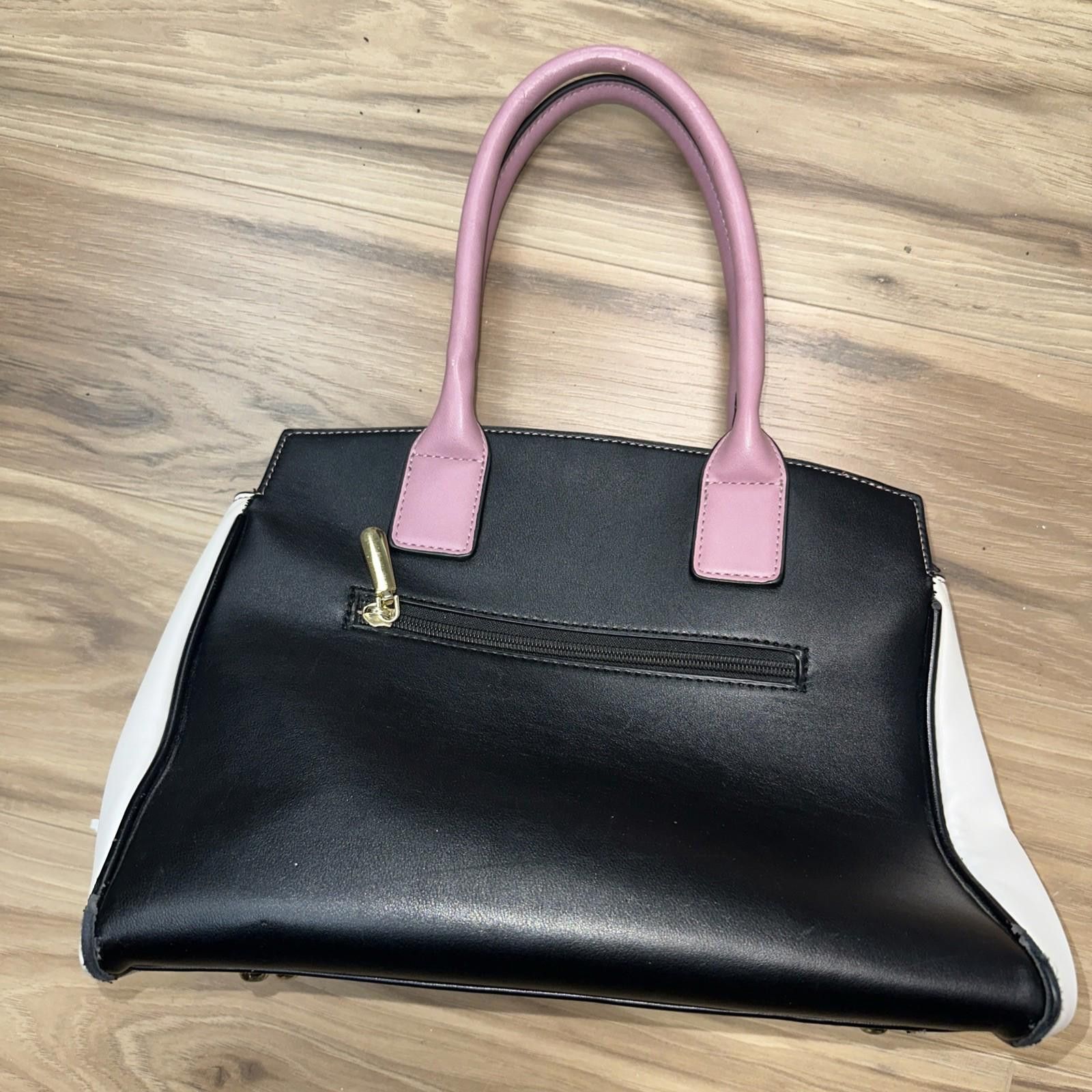 The Unbranded Brand Colorblock White Pink Black Faux Leather Shoulder Bag Handba Size ONE SIZE - 4 Thumbnail