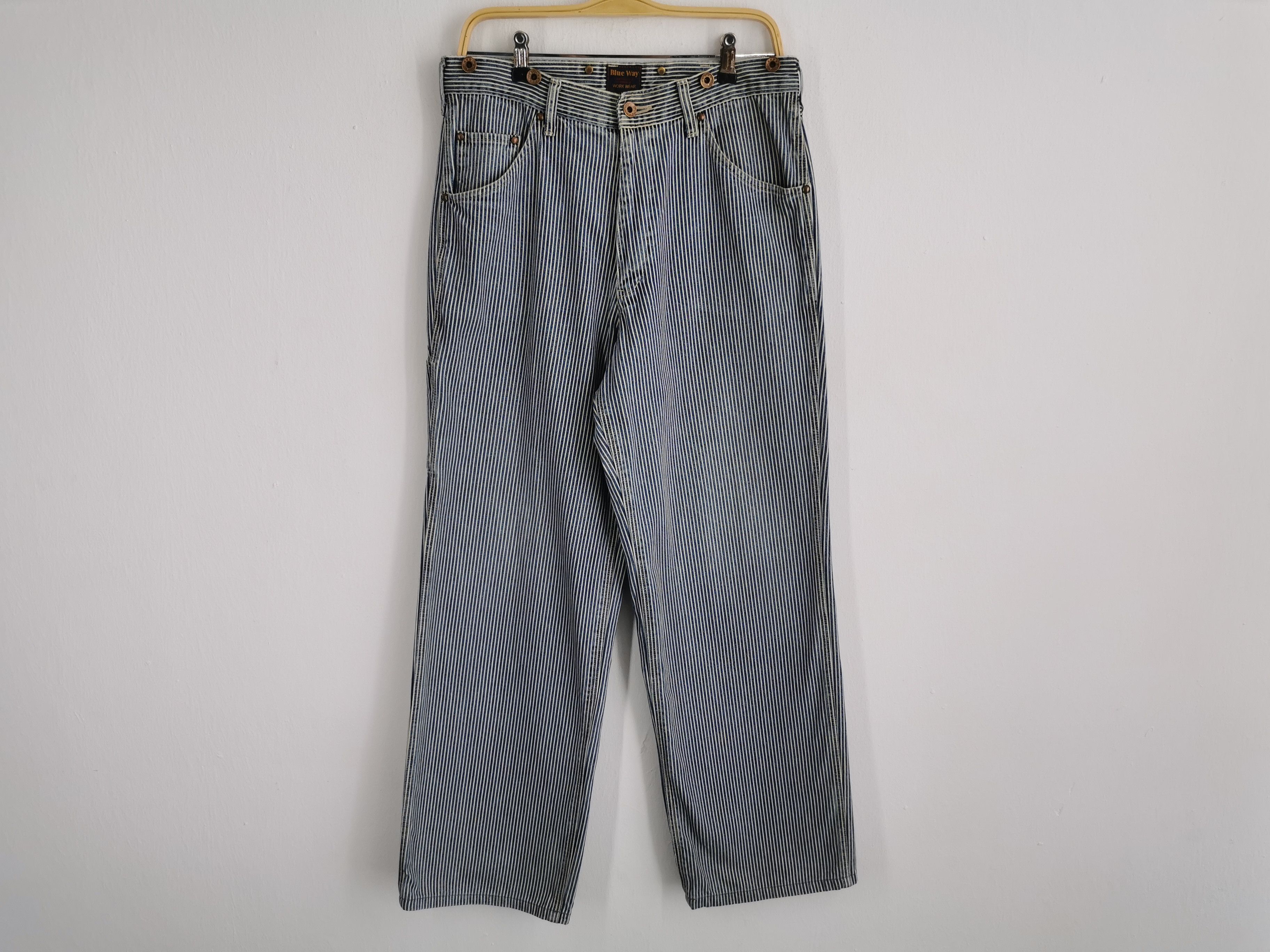 Vintage 90's Blue Way Hickory Cargo Denim Made In Japan