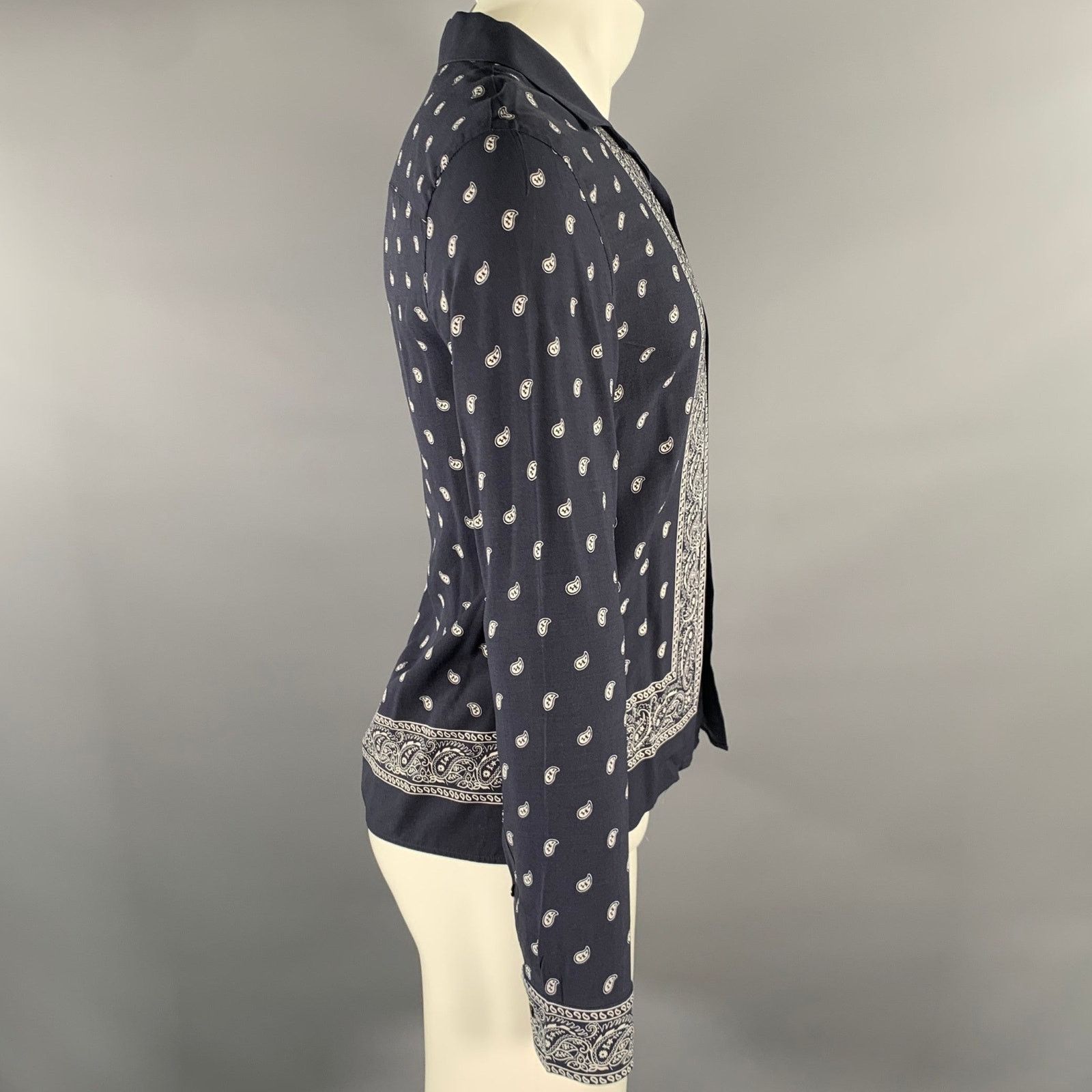 The Kooples THE KOOPLES XS Navy Bandana Viscose Camp Long Sleeve Shirt Size US XS / EU 42 / 0 - 3 Thumbnail