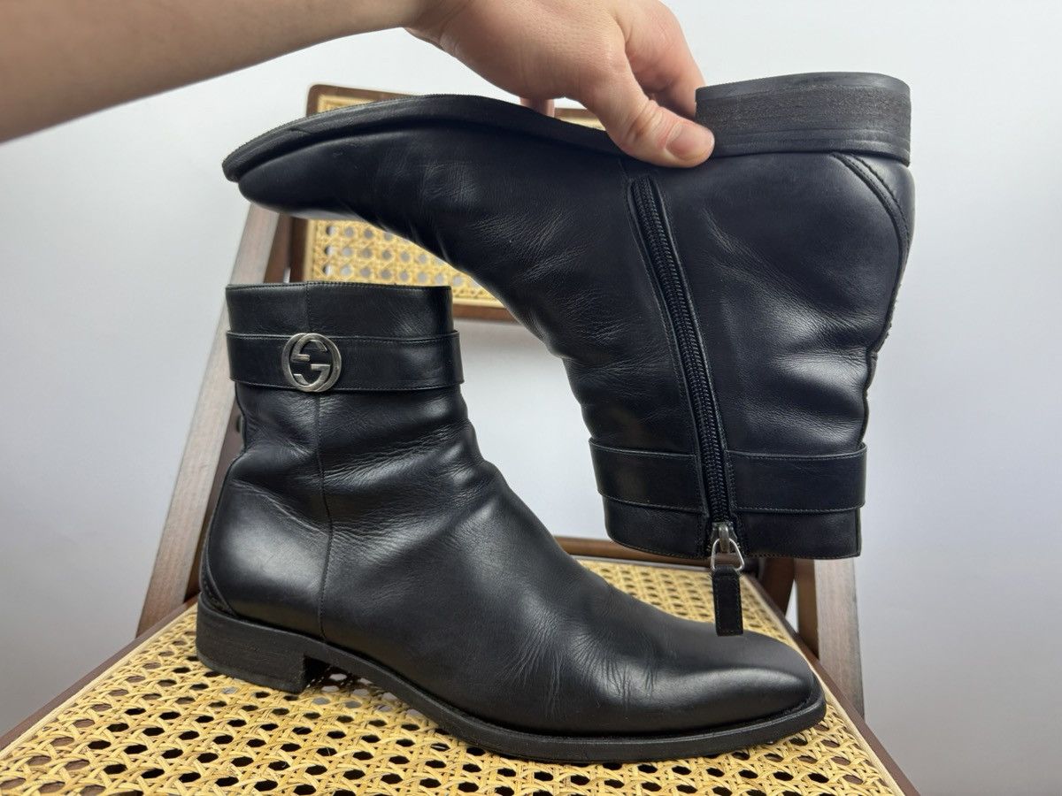 Gucci × Japanese Brand × Vintage Gucci Side Zip Boots Black 12 E Leather GG Logo Chelsea Size US 12 / EU 45 - 14 Thumbnail