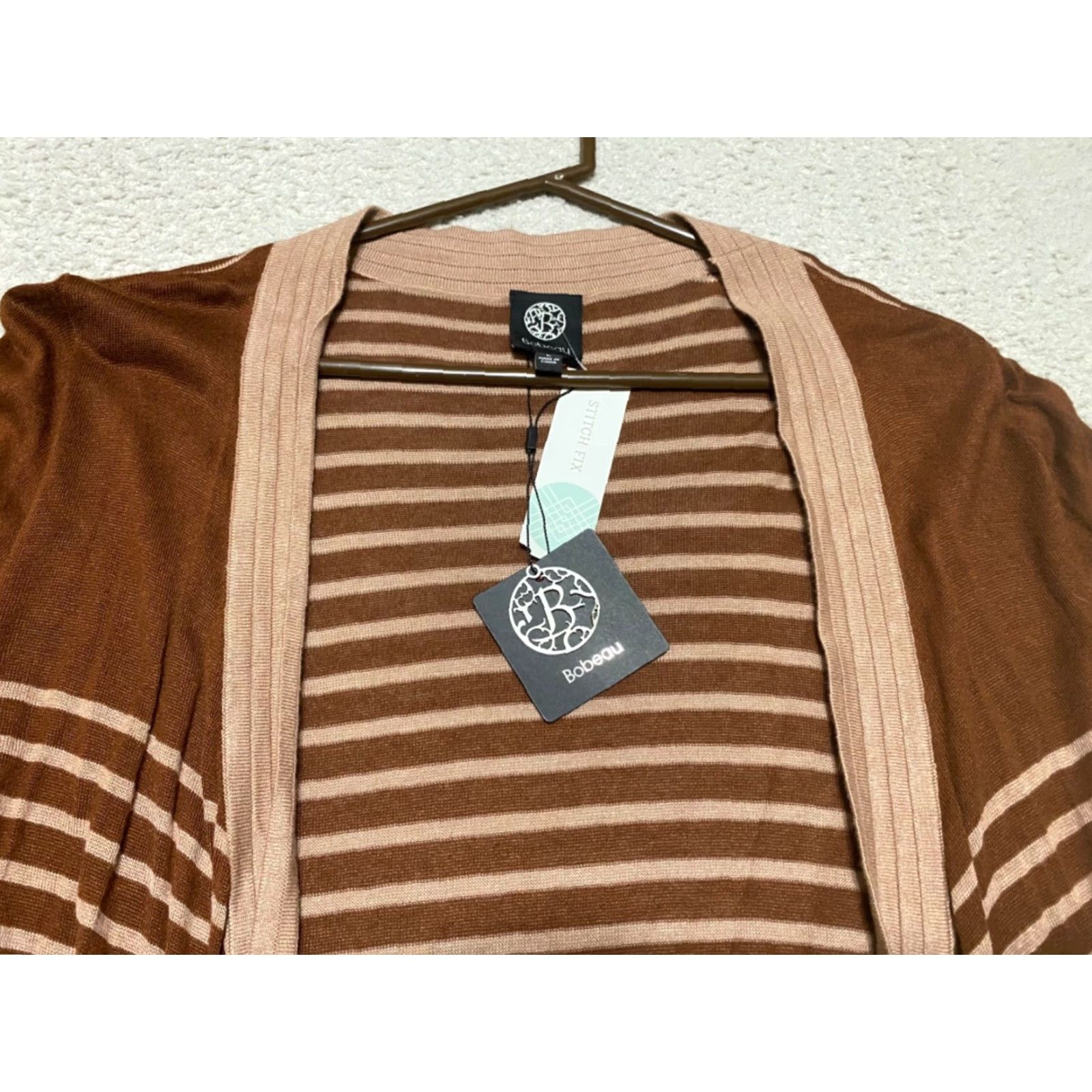 Vintage NWT Bobeau Sweater Cardigan Open Front Striped Brown Womens Large Traditional Size L / US 10 / IT 46 - 3 Thumbnail