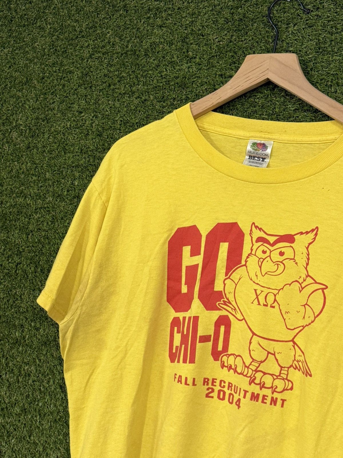 Fruit Of The Loom Vintage Chi Omega Owl Fall Sorority Rush Tee Yellow Large Size US L / EU 52-54 / 3 - 2 Thumbnail