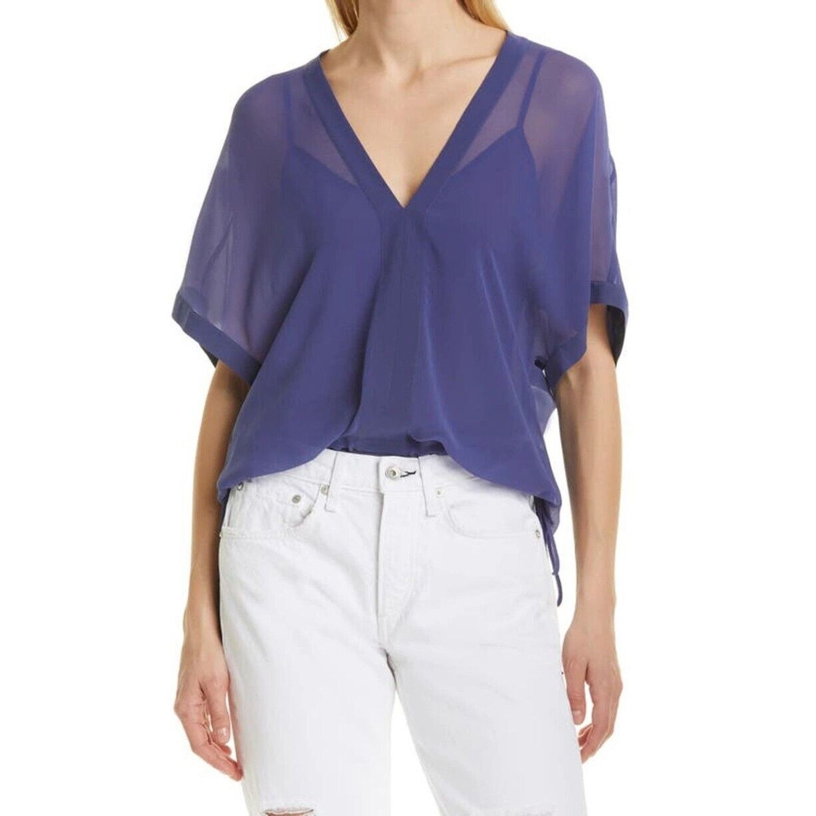 Rag & Bone Rag & Bone Women Blue Mesh Relaxed V-neck Blouse Size S Size S / US 4 / IT 40 - 1 Thumbnail