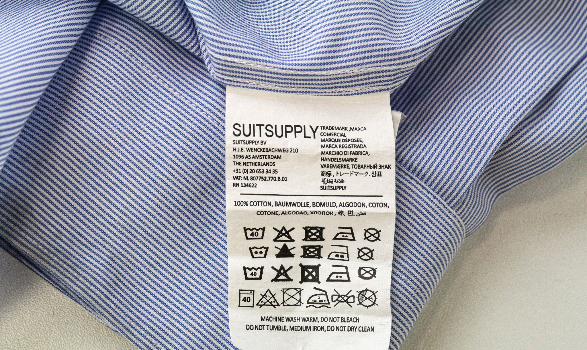 Suitsupply 46-7/18L Extra Slim Blue Cotton Cutaway Shirt 79447 Size 46L - 6 Thumbnail