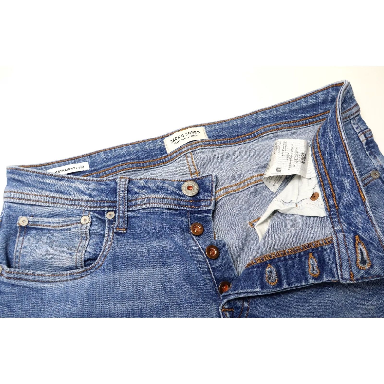 Jack & Jones JACK & JONES Slim Straight/Tim Jeans Men's W32/L32 Blue Faded Whiskers Stretched Jeans Mens Slim Straight Blue 32x32 Faded Whiskers Stretched Size US 32 / EU 48 - 4 Thumbnail