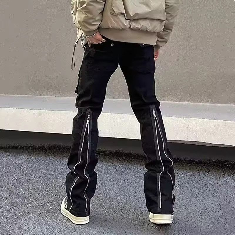 Japanese Brand Black Multi-Zip Cargo Flared Pants - Stacked Fit Size US 32 / EU 48 - 1 Thumbnail