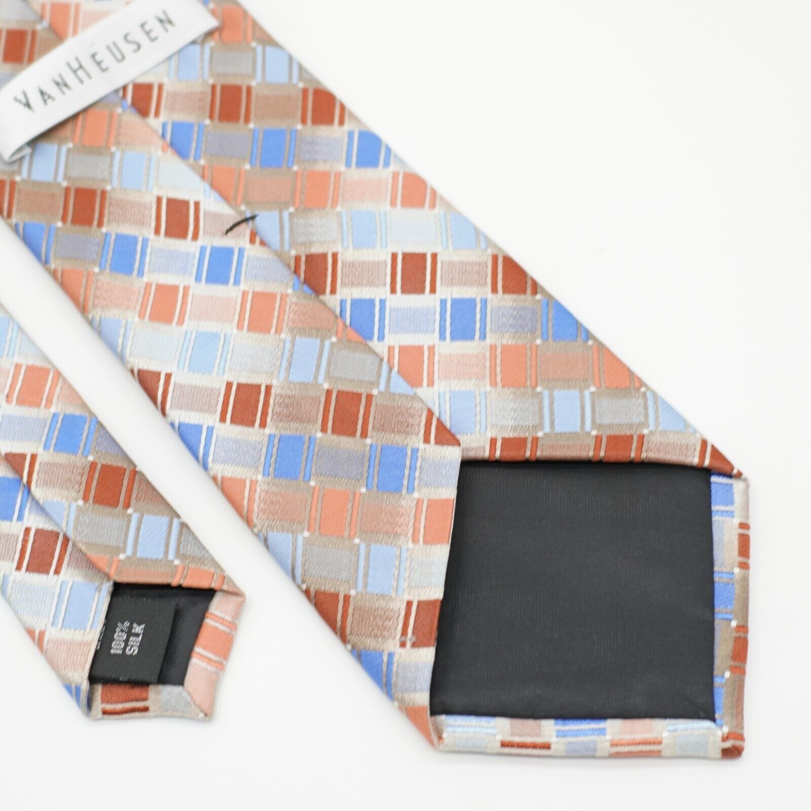 Van Heusen Van Heusen Peach Blue Basketweave Woven Silk Tie Size ONE SIZE - 6 Thumbnail