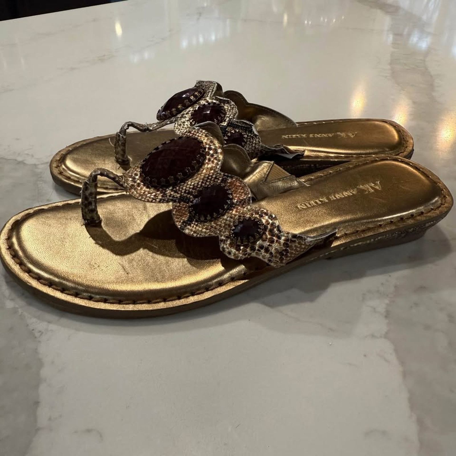 Anne Klein Anne Klein Gold Thong Sandals Womens 8 Embellished Snakeskin Size US 8 / IT 38 - 4 Thumbnail