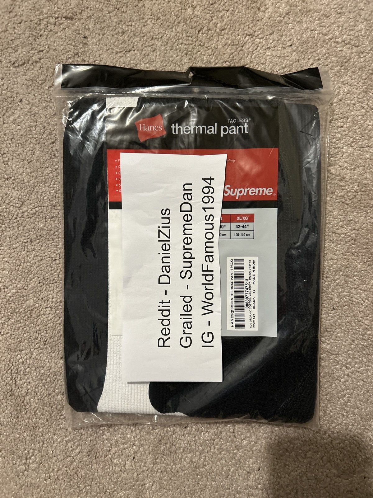 Hanes × Supreme Supreme x Hanes Bones Thermal Pant (1 Pack) 'Black' Size US 30 / EU 46 - 2 Thumbnail