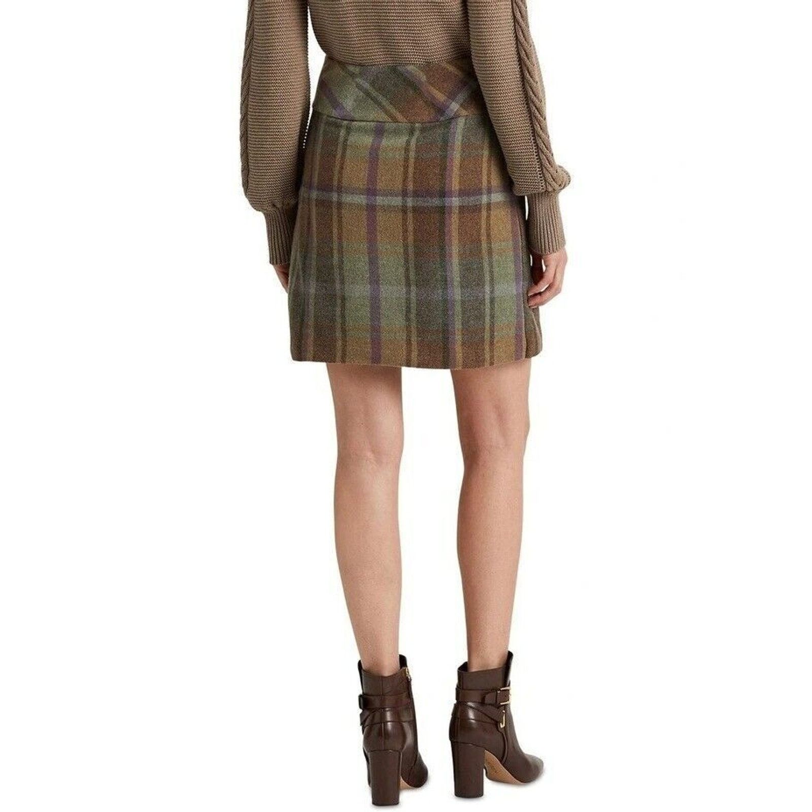 Lauren Ralph Lauren RALPH LAUREN GREEN BROWN PLAID TARTAN FRINGED WOOL SKIRT NWT Size 34" / US 12 / IT 48 - 4 Thumbnail