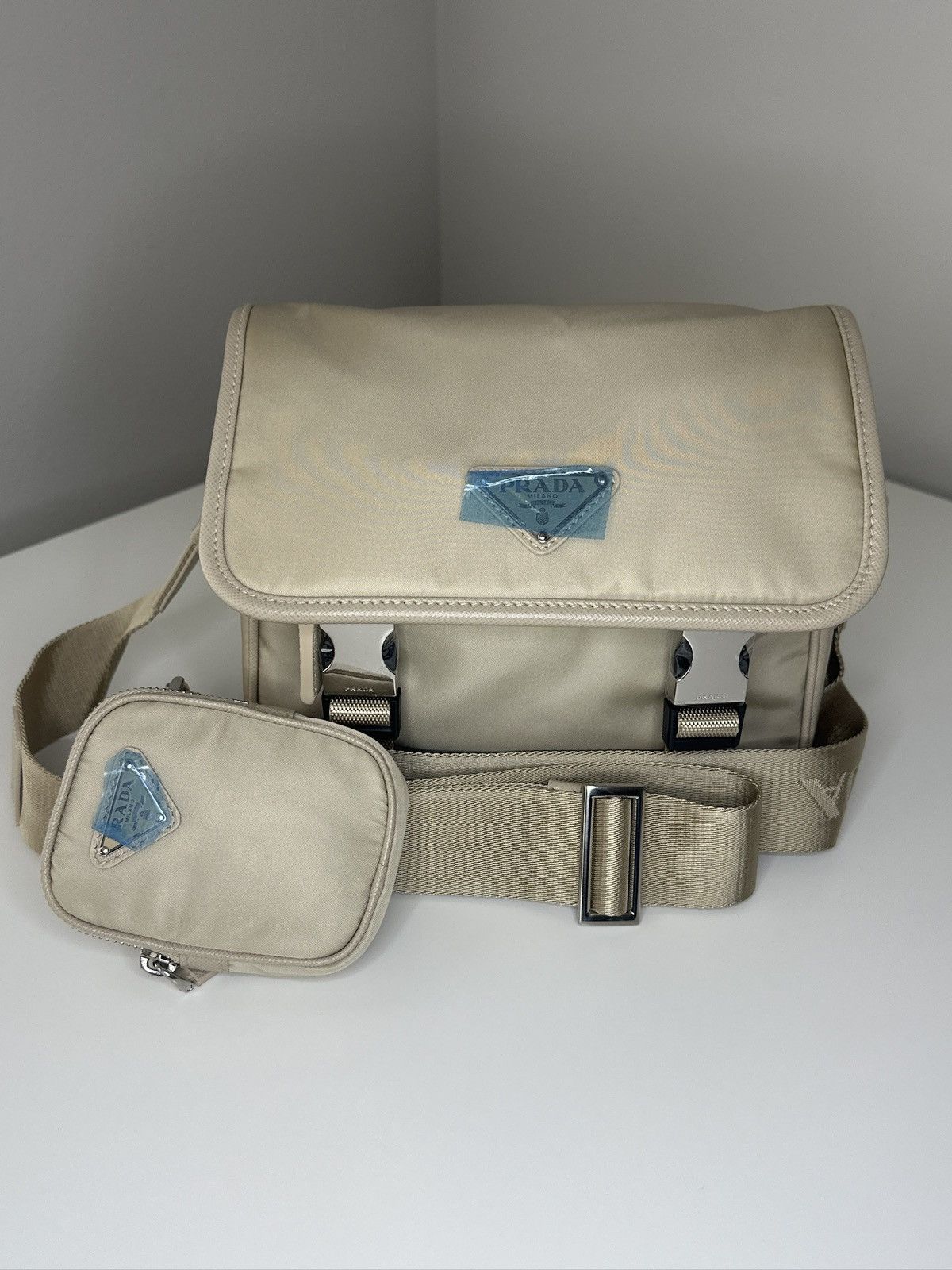 Prada Prada Beige Re-Nylon Shoulder Bag Size ONE SIZE - 1 Thumbnail