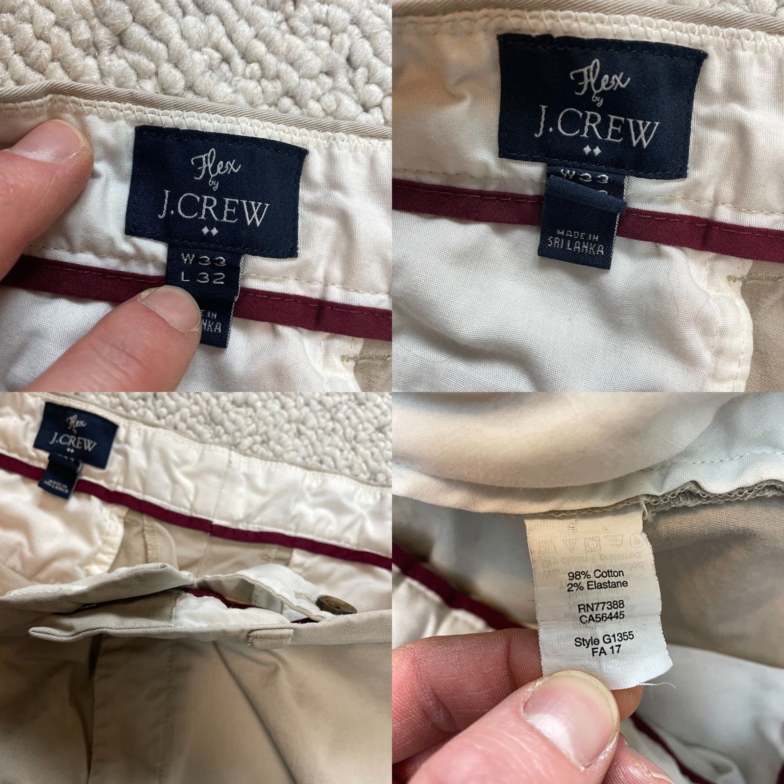 J.Crew J.Crew Mens 33 x 32 Chino Pants Beige Khaki Straight Cotton Slacks Pockets Flex Size US 33 - 8 Thumbnail