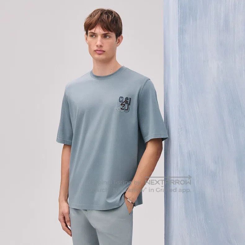Hermes Hermes Eucalyptus Green Short Sleeve Leather Detail Men's Size US M / EU 48-50 / 2 - 1 Thumbnail