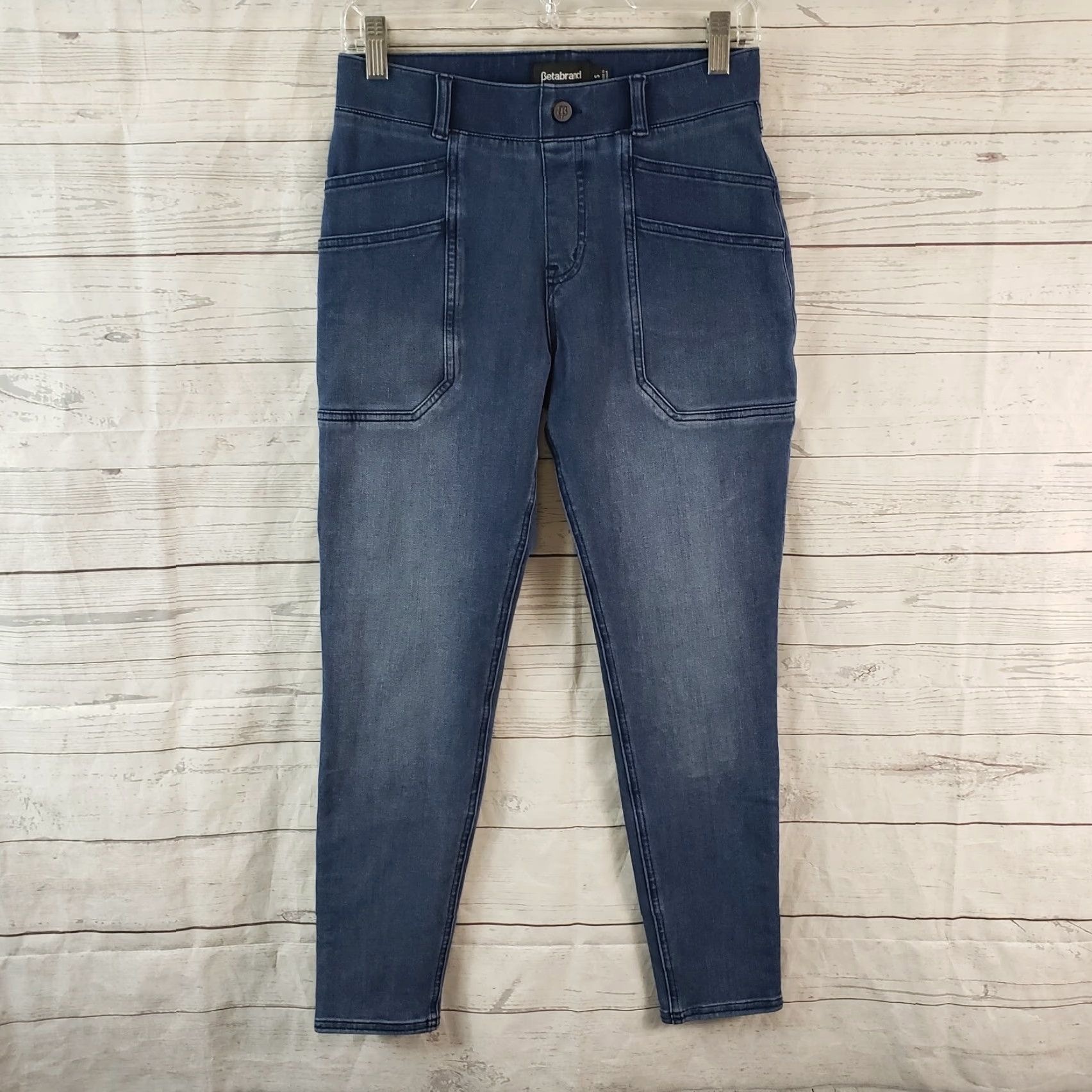 Vintage Betabrand Womens Skinny Pull On Jeans Sz S Blue Mid Rise Pockets Denim Size 28" / US 6 / IT 42 - 2 Thumbnail