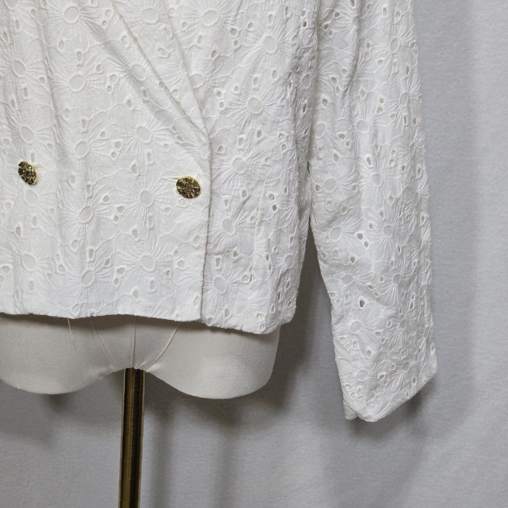 Doublet Versona Blazer Womens Large White Eyelet Embroidered Double Breasted Gold Button Size L / US 10 / IT 46 - 6 Thumbnail