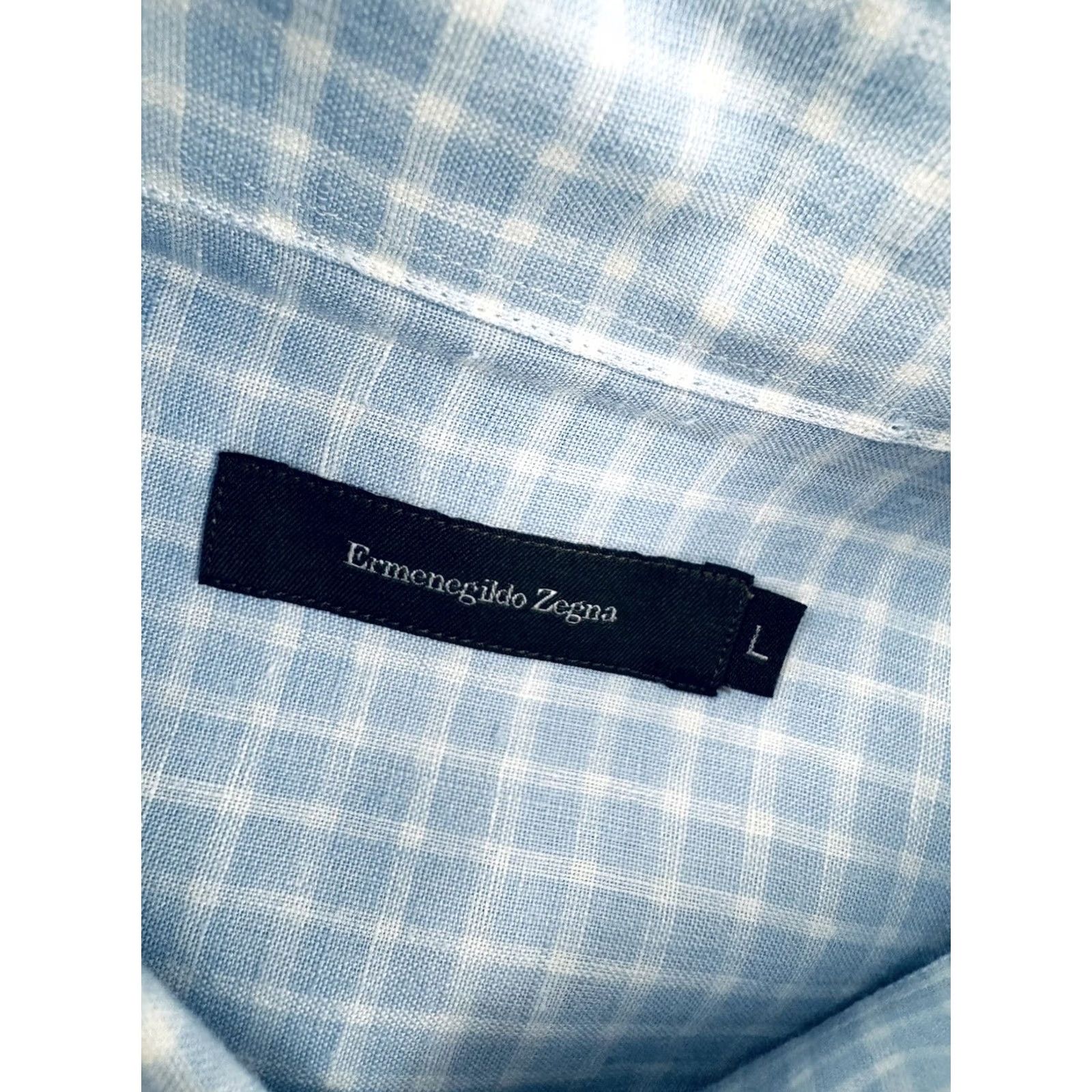 Ermenegildo Zegna Ermenegildo Zegna Linen Plaid Shirt L Men Blue White Button-Up Long Sleeve EXCELLENT Size US L / EU 52-54 / 3 - 4 Thumbnail