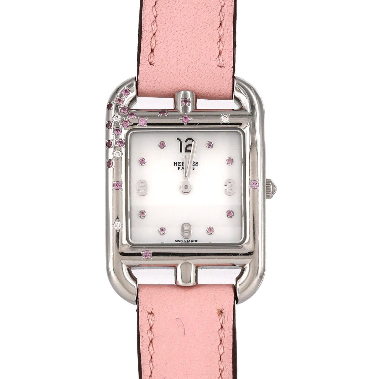 Hermes SS Quartz Watch Pink Hermes Stainless Steel Swift Diamond Pink Sapphire Mother of  main image 3
