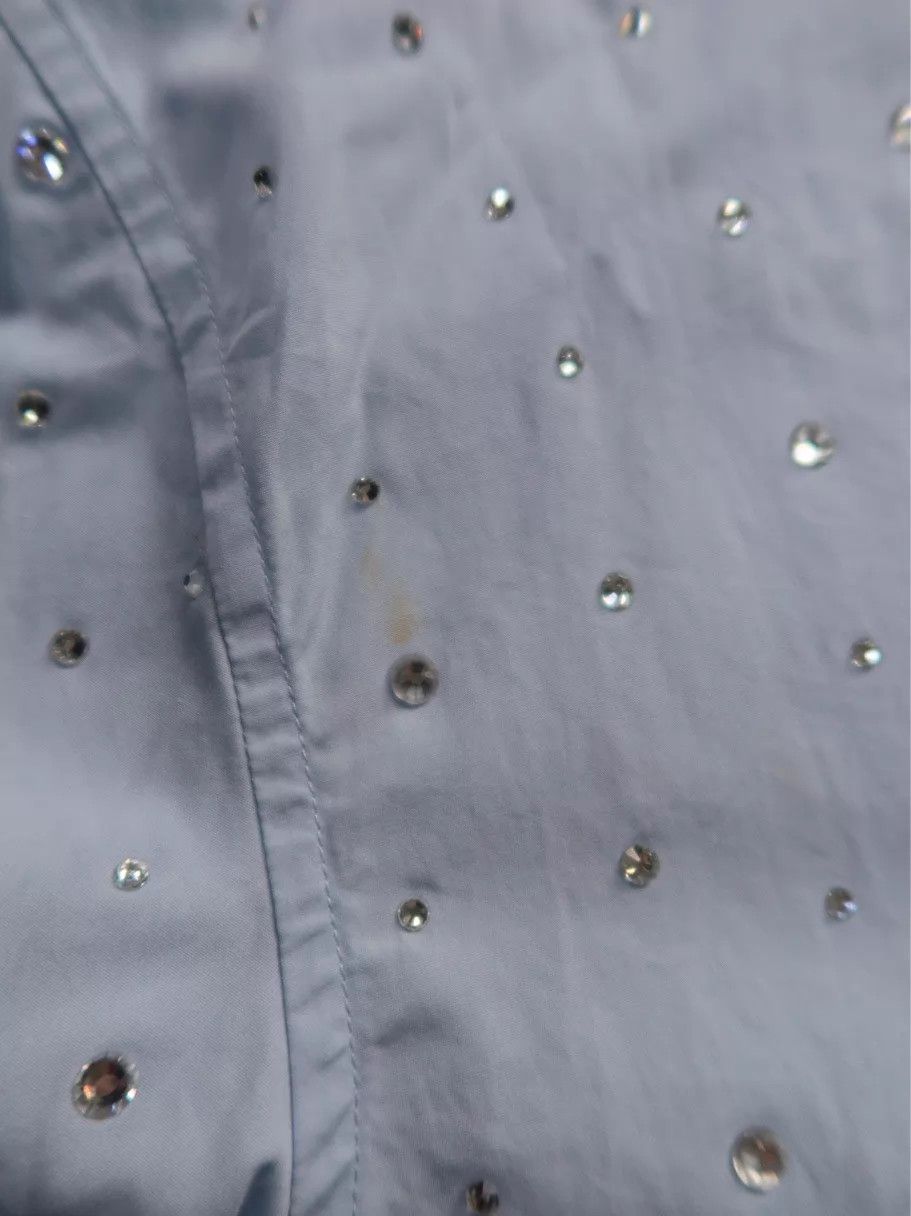 Miu Miu MIU MIU E Logo Diamond Collared Short LS Shirt Wmn's Blue 38 Size XS / US 0-2 / IT 36-38 - 3 Thumbnail