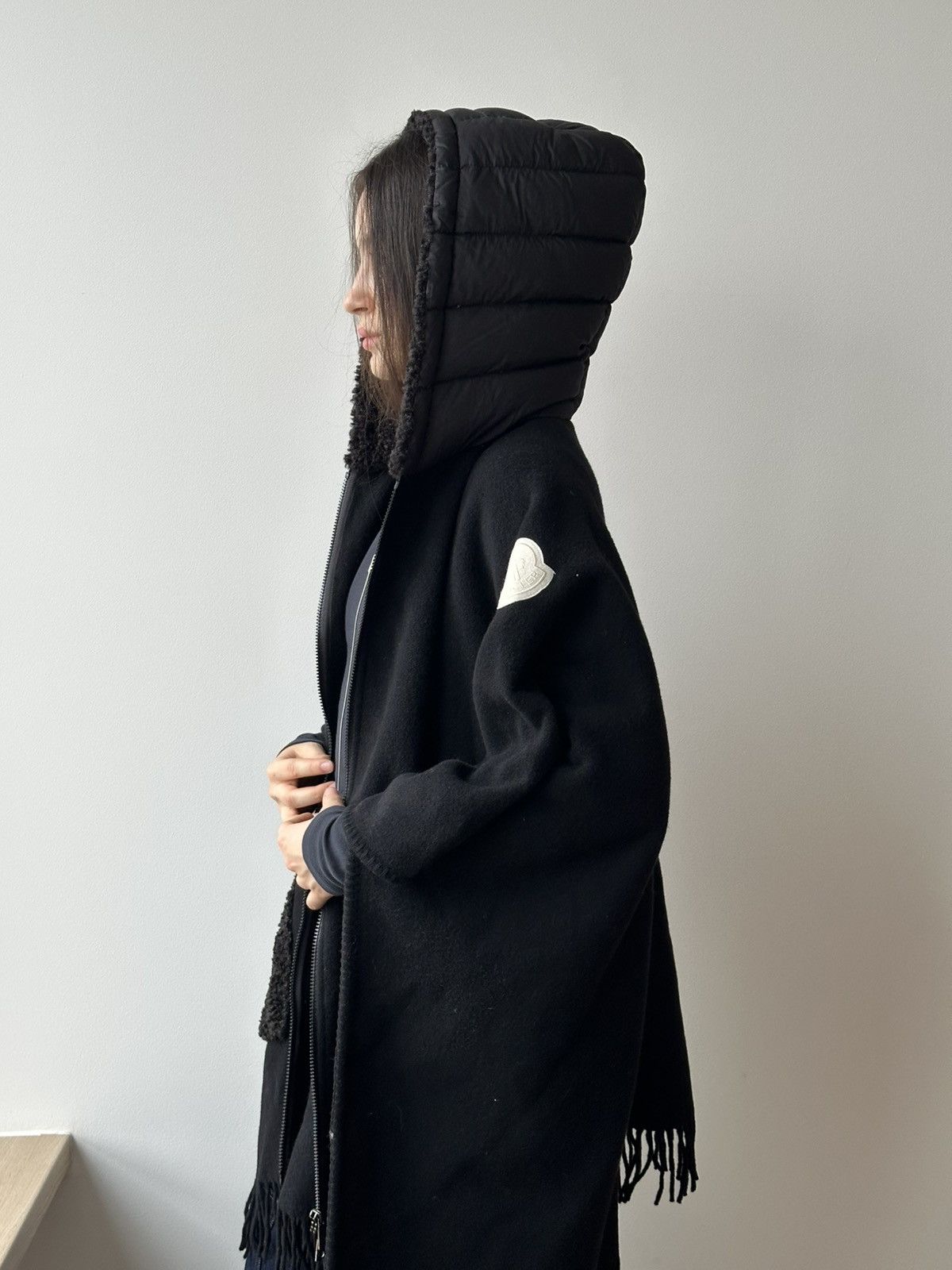 Moncler Moncler Mantella Wool Down Nylon Hood Poncho Black Coat Size ONE SIZE - 2 Thumbnail